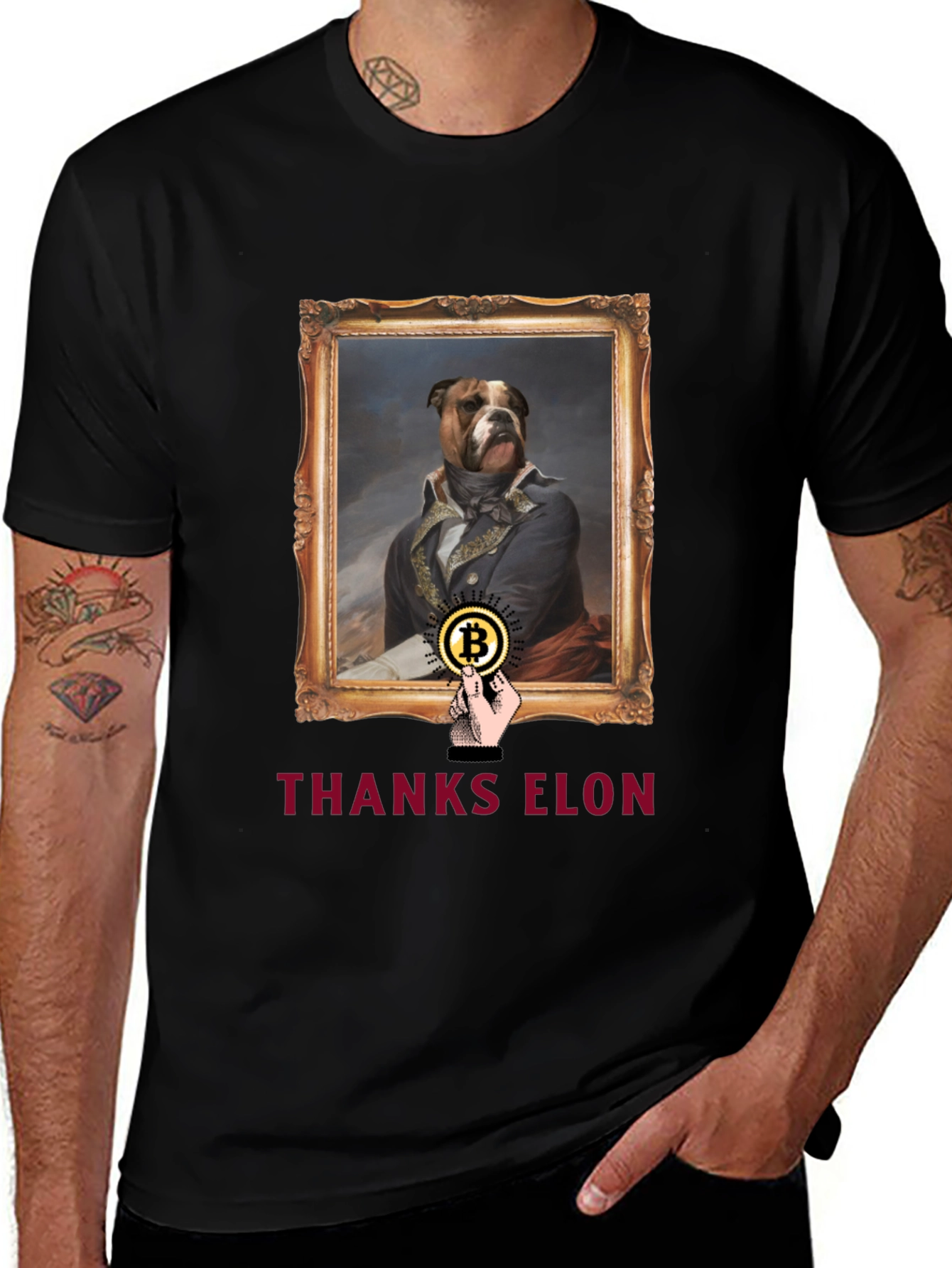 Variant 13 of Dog Painting Bitcoin T-Shirt - Thanks Elon Tee