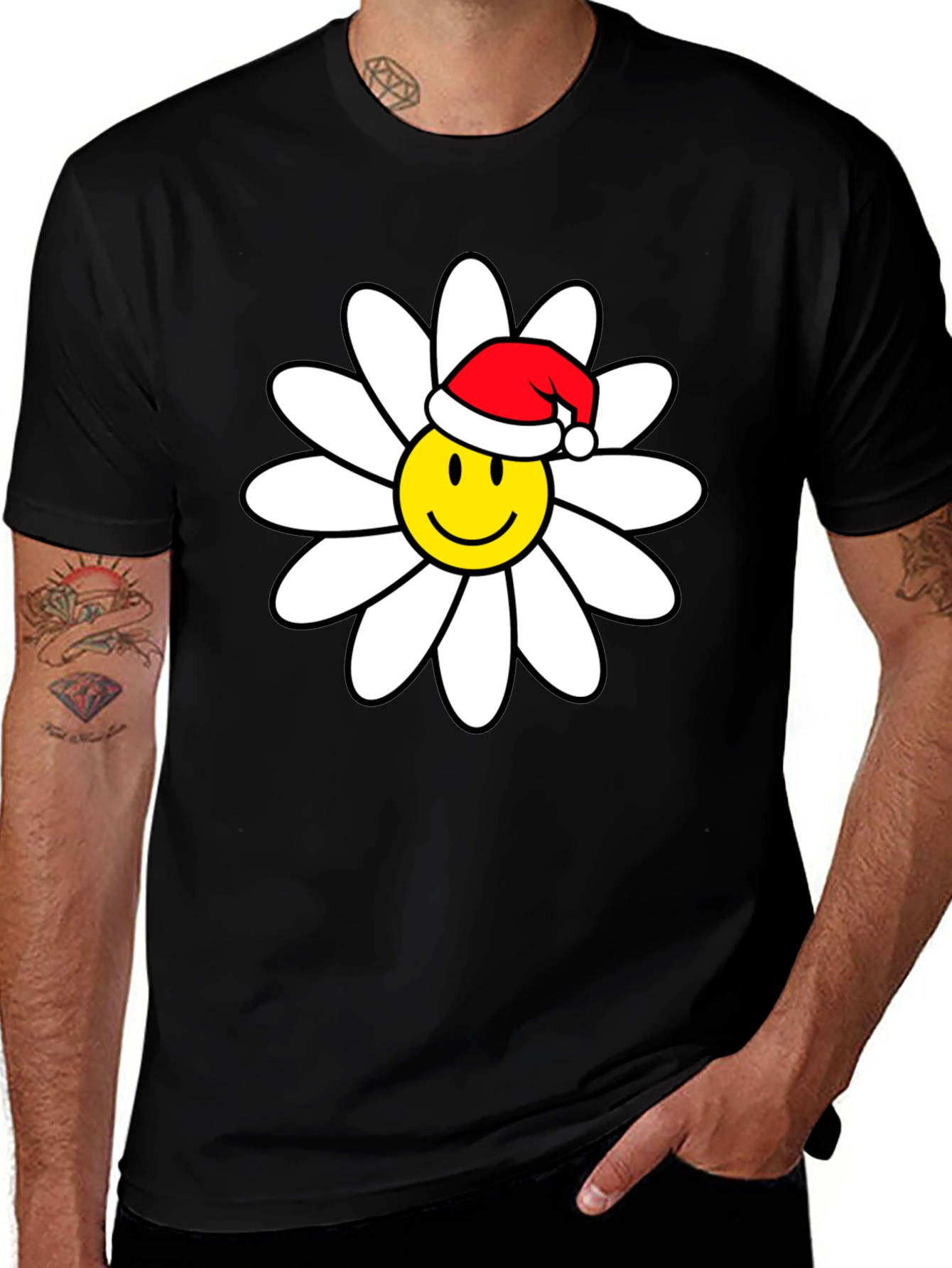 Variant 5 of Daisy Smiley Face Santa Hat T-Shirt