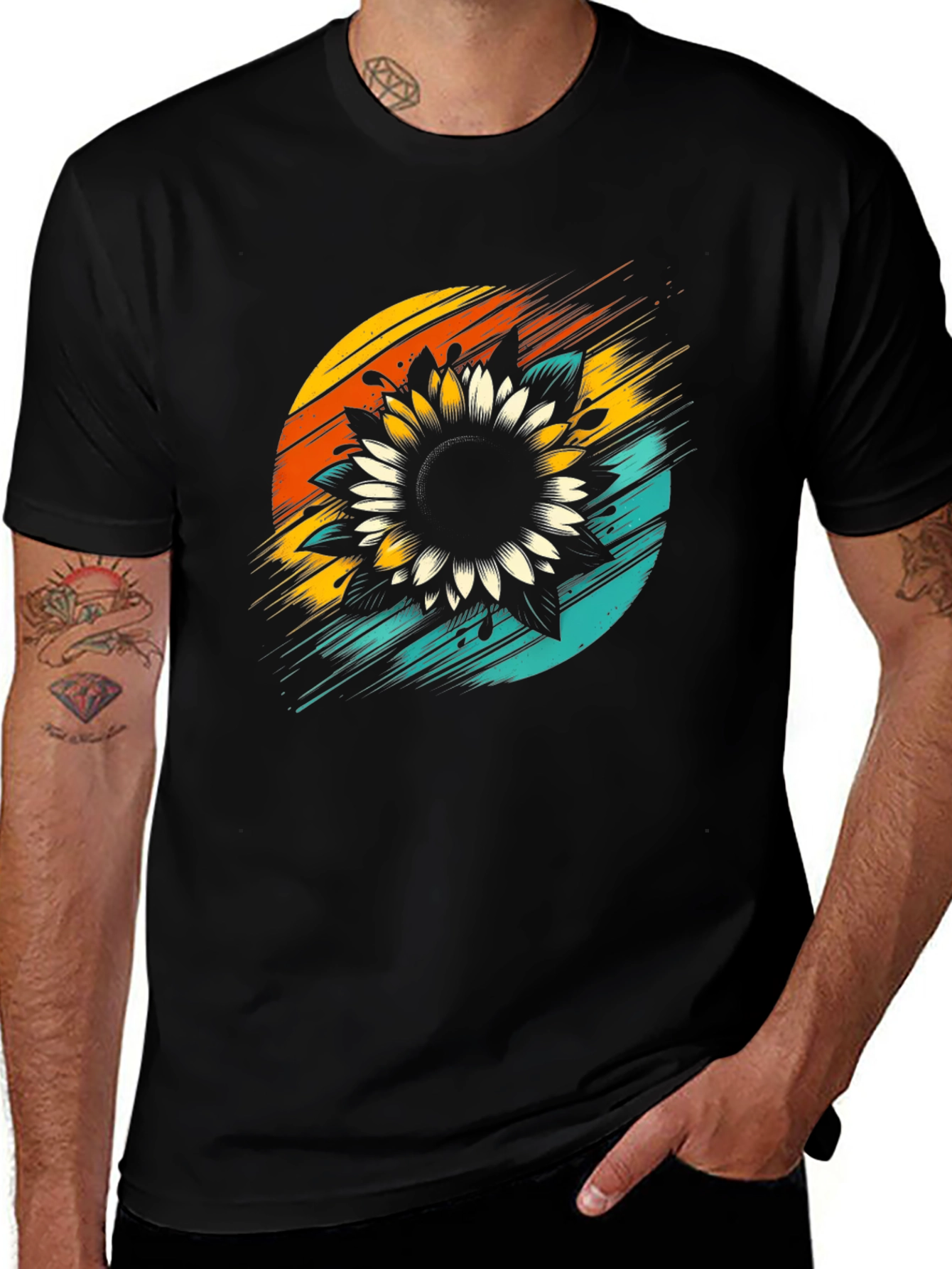 Variant 30 of Sunflower Graphic Tee - Retro Style Black T-Shirt
