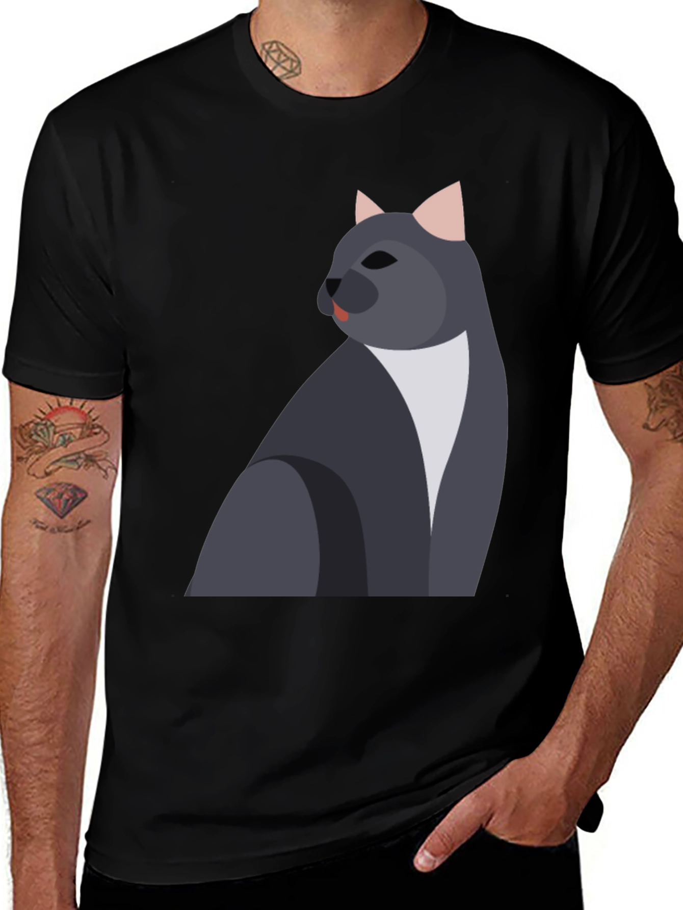 Variant 17 of Cool Cat Graphic T-Shirt - Men's Black Tee