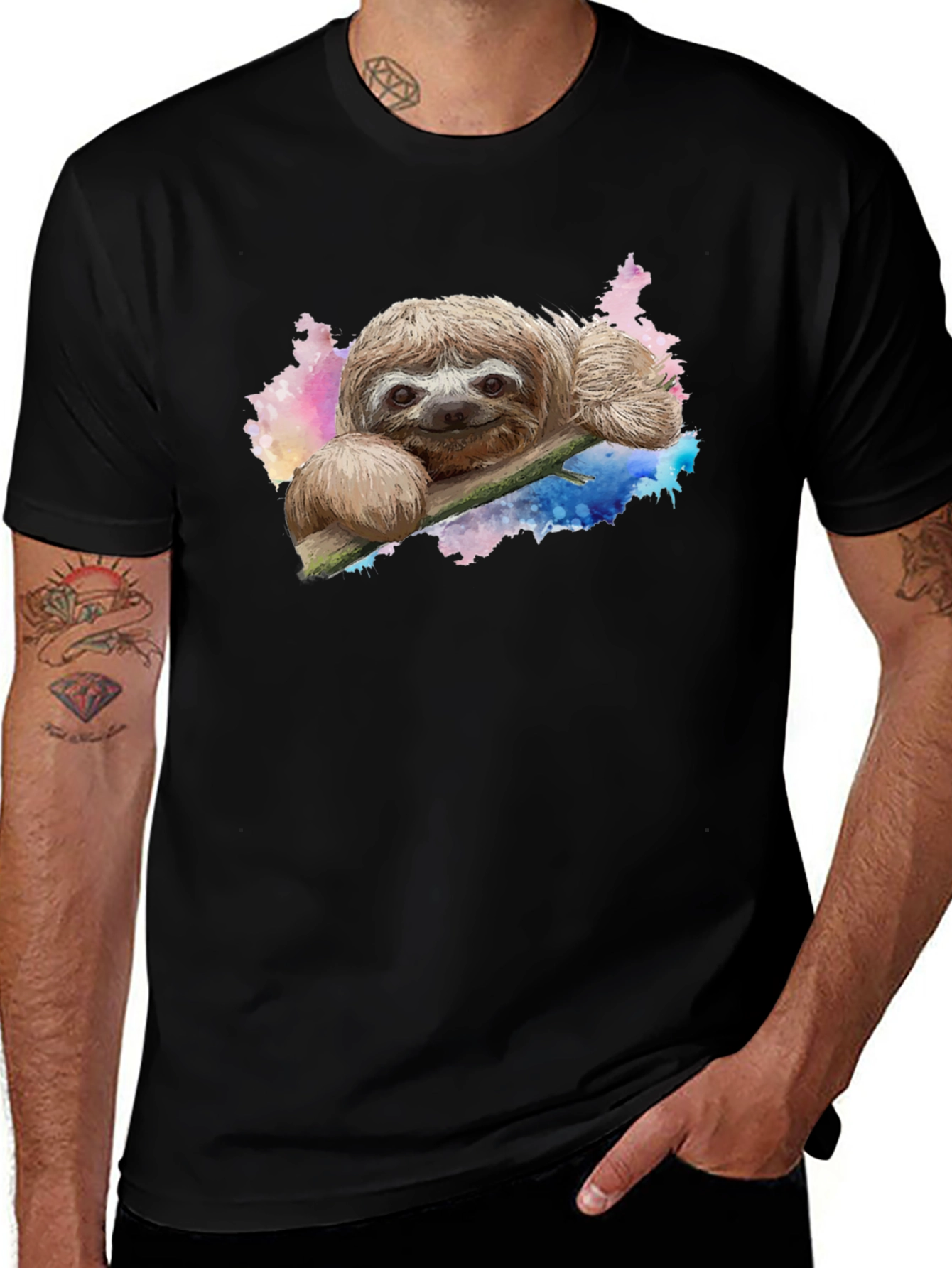 Variant 8 of Sloth Graphic T-Shirt - Men's Black Tee