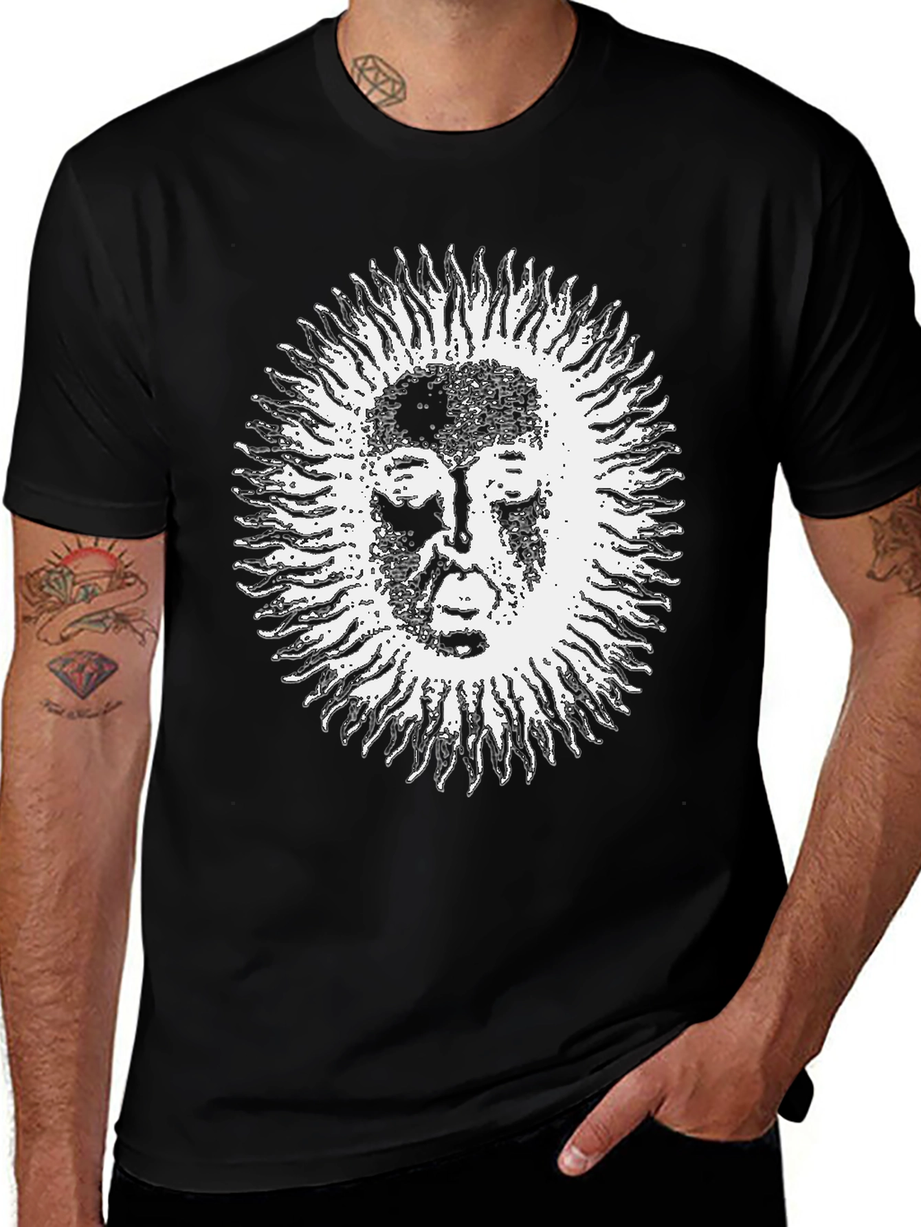 Mystic Sun Face Graphic Black T-Shirt