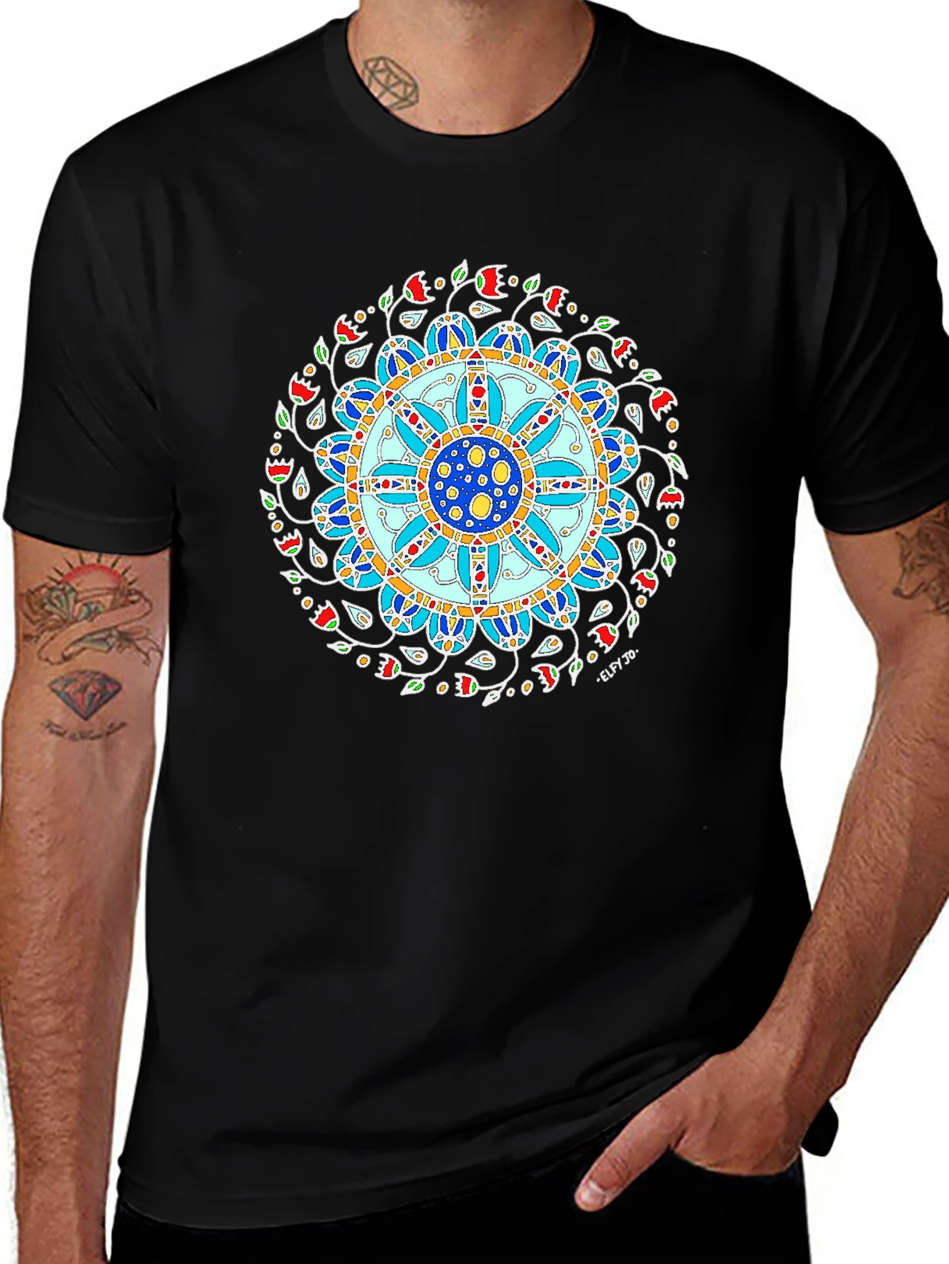 Variant 12 of Mandala Art Print Black T-Shirt