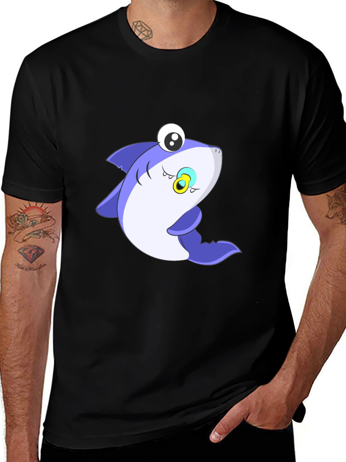 Variant 3 of Cute Shark Graphic Tee - Black Cotton Blend