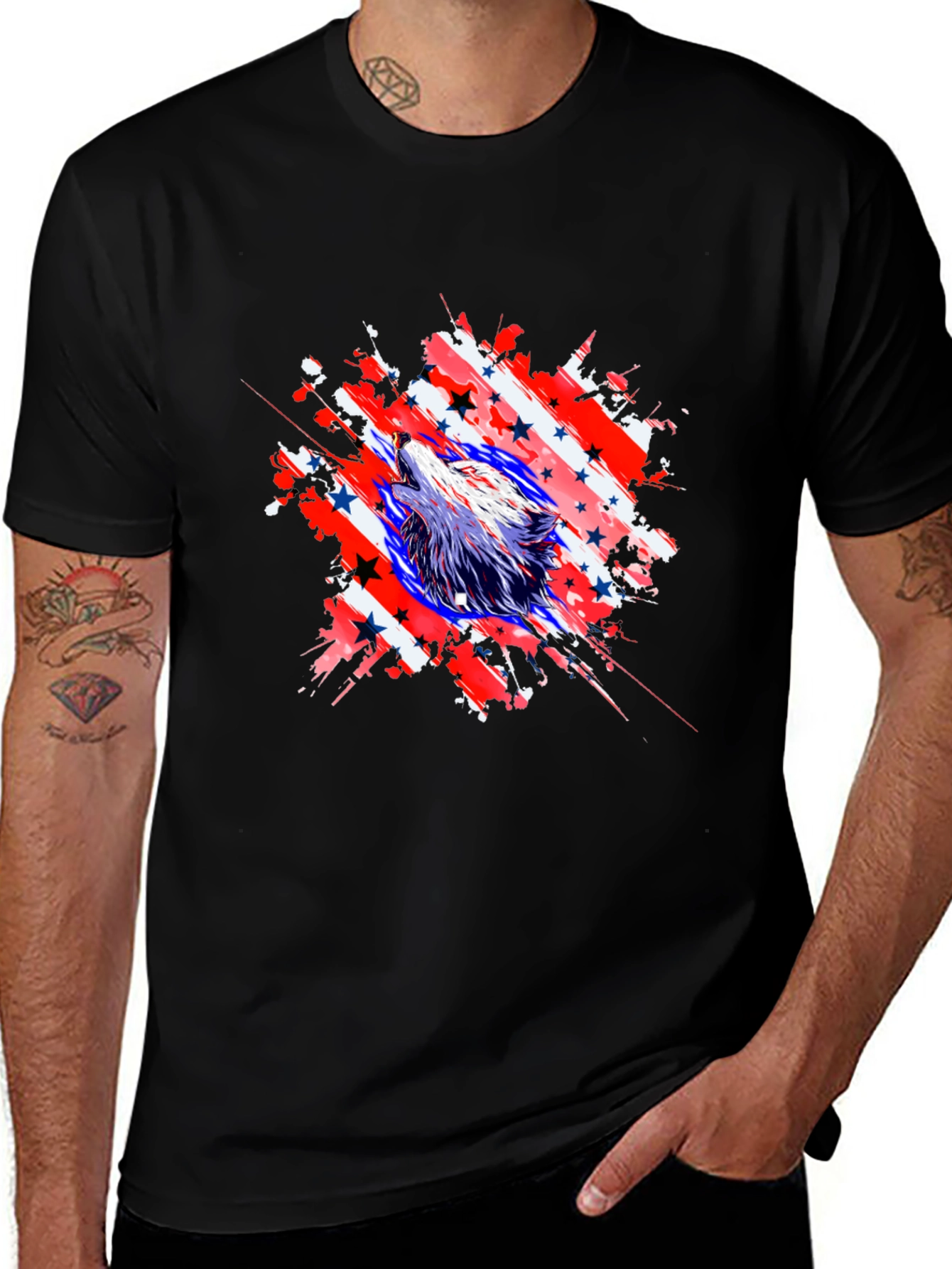 Variant 4 of Patriotic Wolf Graphic Tee - Men's Black T-Shirt