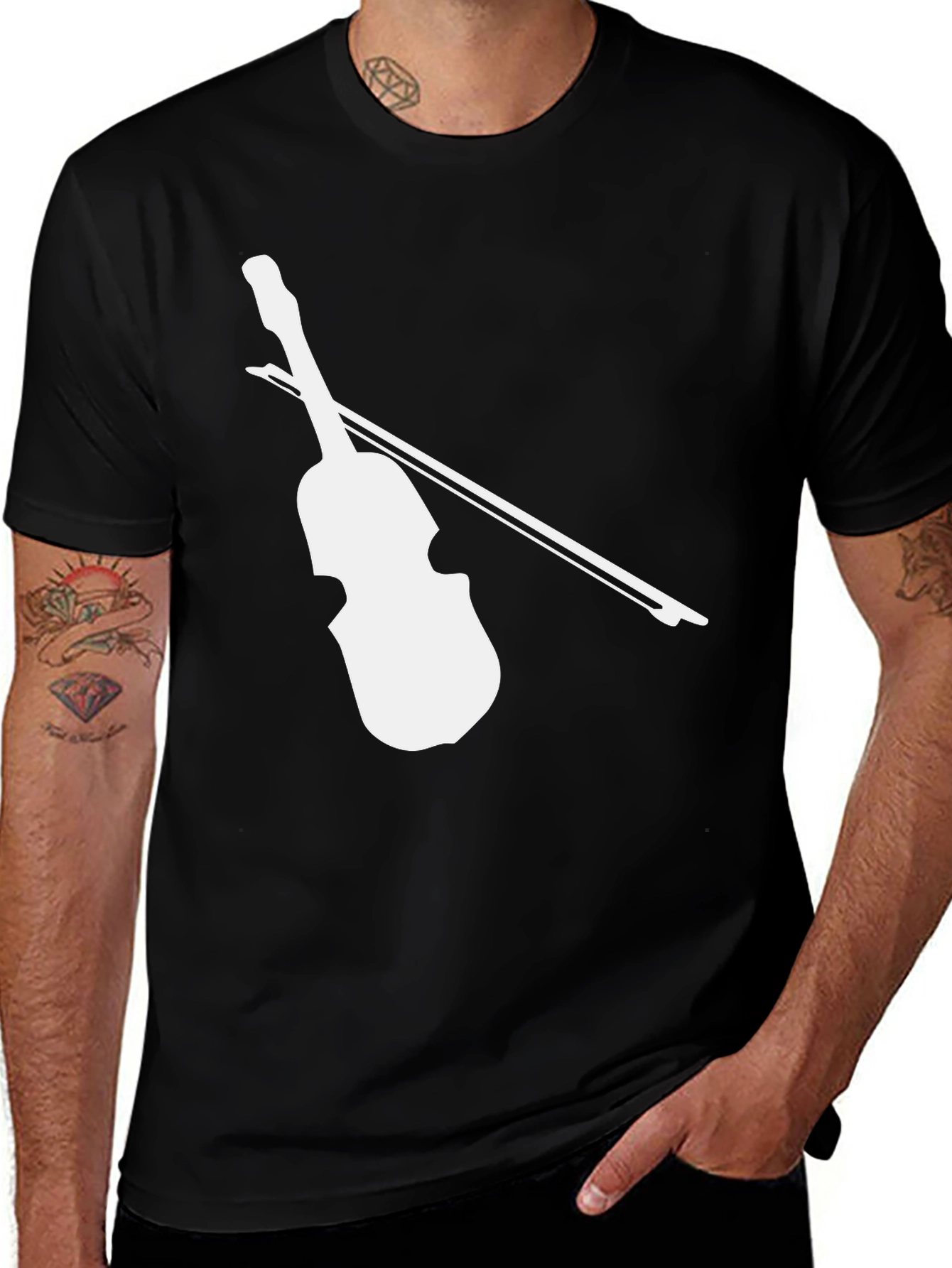 Variant 2 of Violin Graphic Tee - Black Short Sleeve Shirt