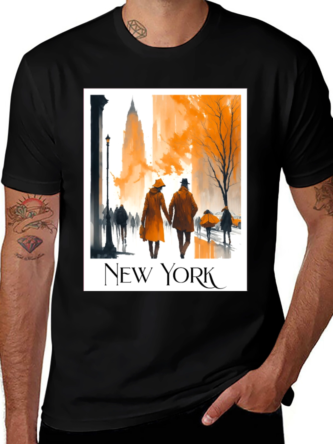 Black New York City Autumn Walk T-Shirt main image