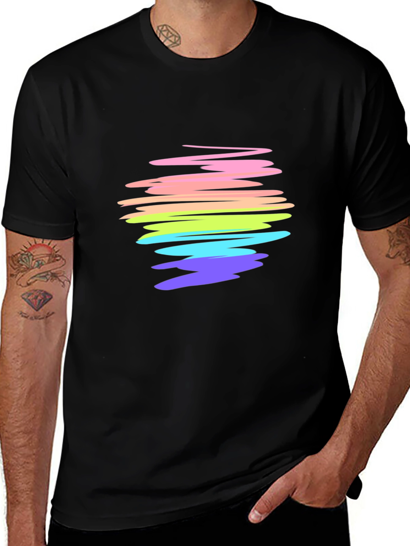 Variant 16 of Rainbow Scribble Graphic Tee - Soft Cotton Black T-Shirt