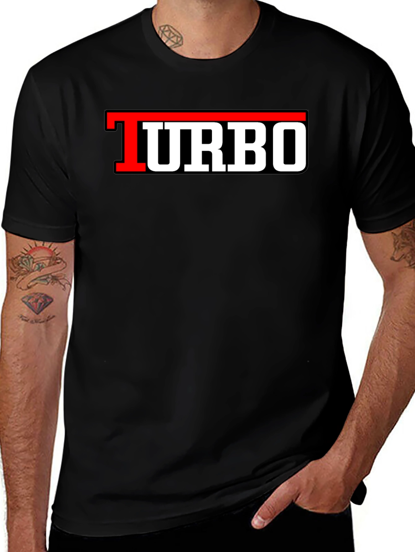 Turbo Graphic Tee - Black Cotton Short Sleeve Shirt