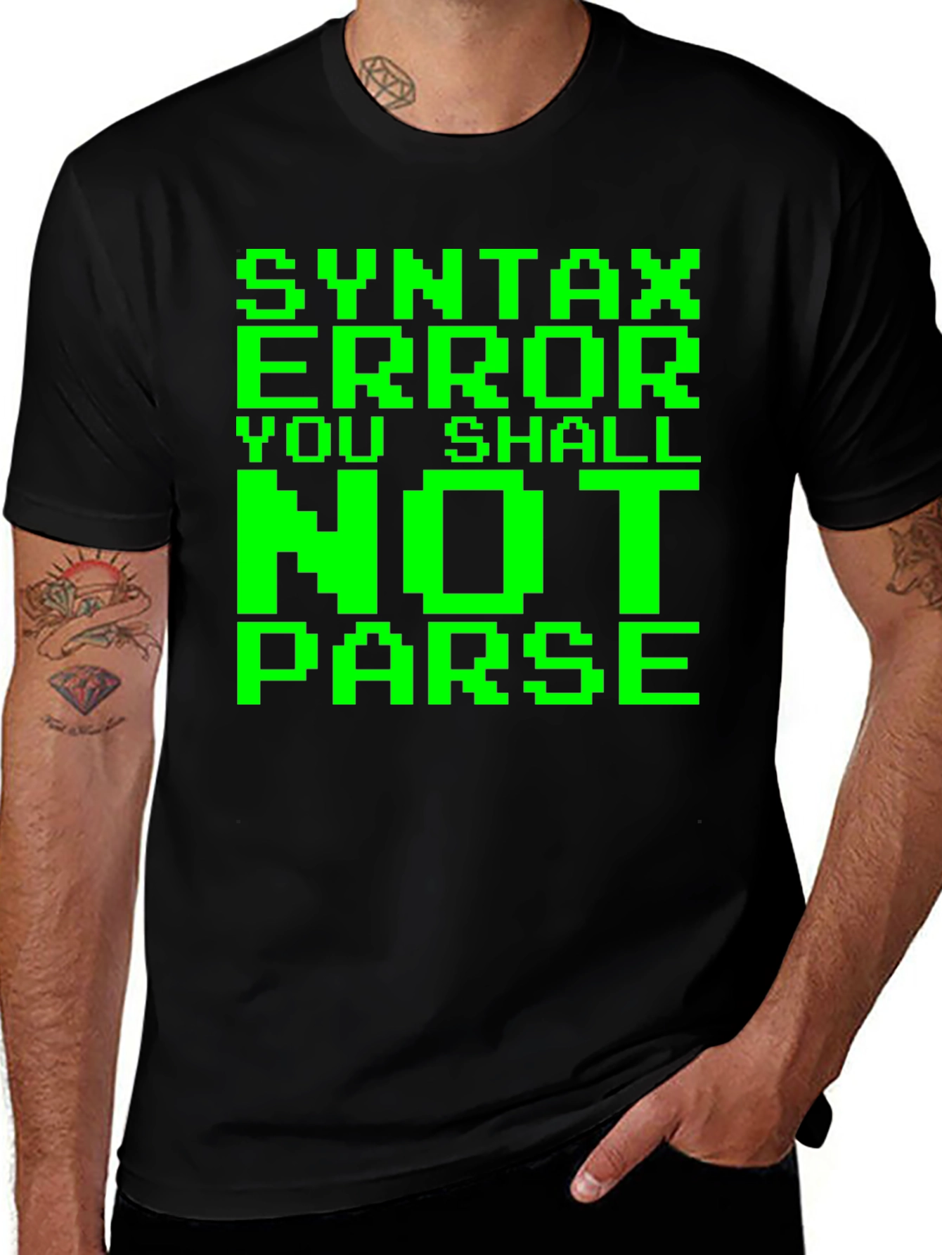 Variant 8 of Syntax Error T-Shirt - You Shall Not Parse Programmer Humor Tee