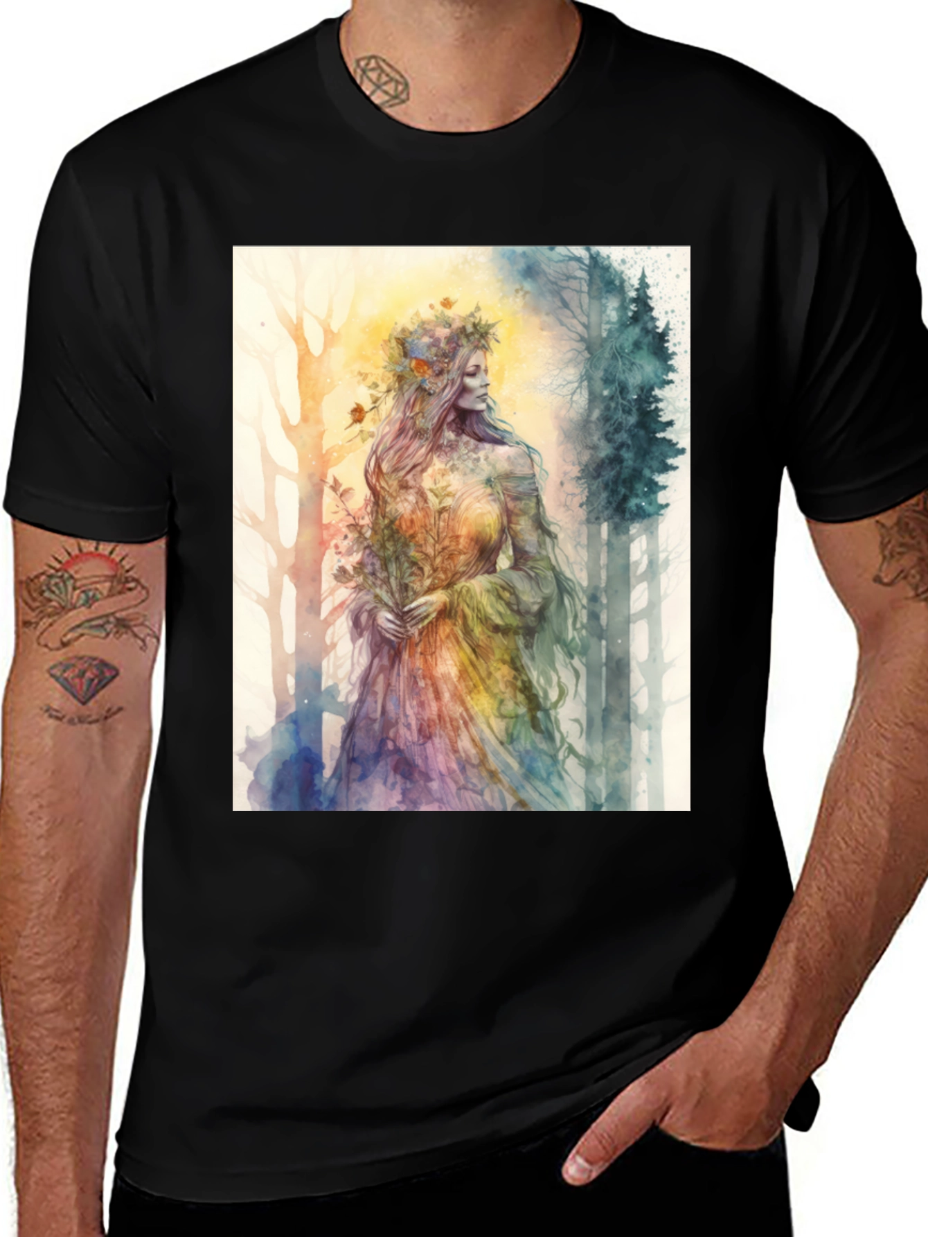 Variant 6 of Watercolor Forest Goddess Graphic Tee