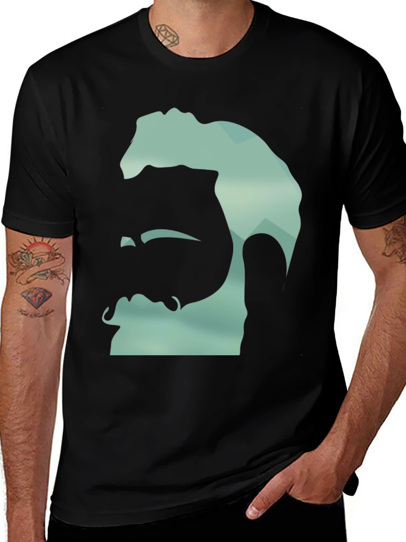 Variant 18 of Geometric Bearded Man Graphic Tee - Black