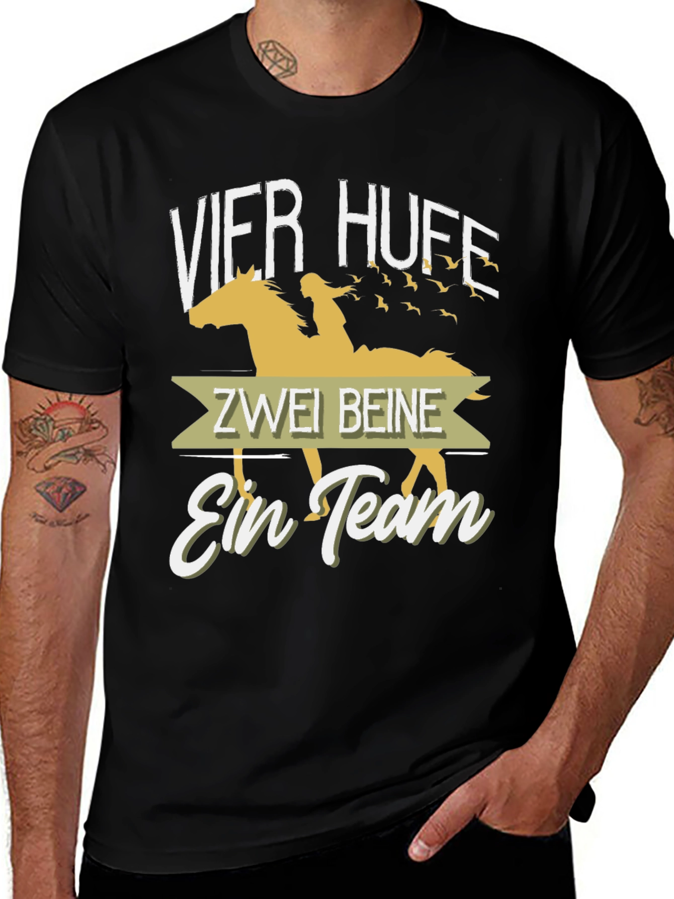Variant 22 of Horse Riding T-Shirt Vier Hufe Zwei Beine Ein Team Black