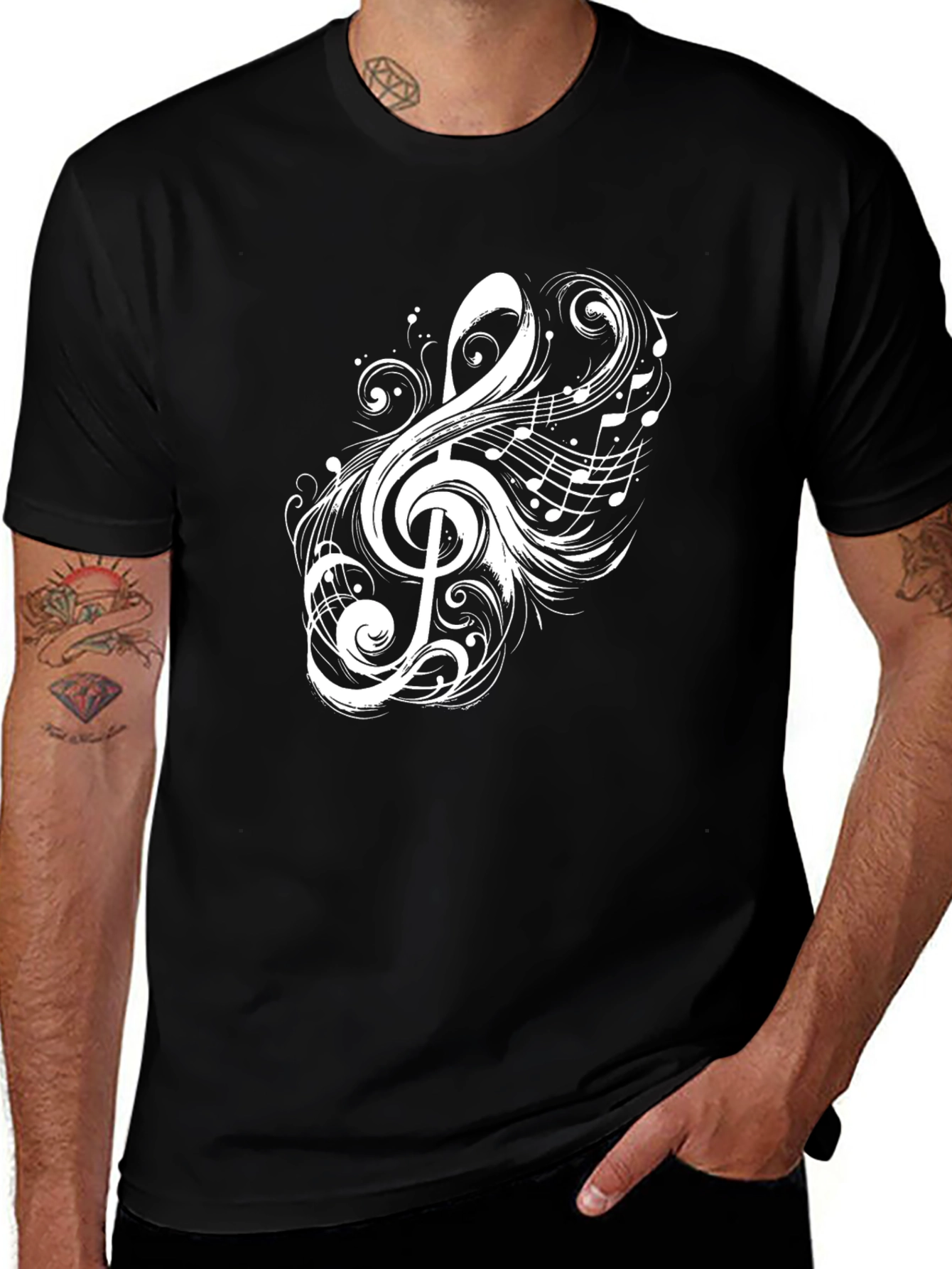 Variant 9 of Musical Note Graphic Black T-Shirt