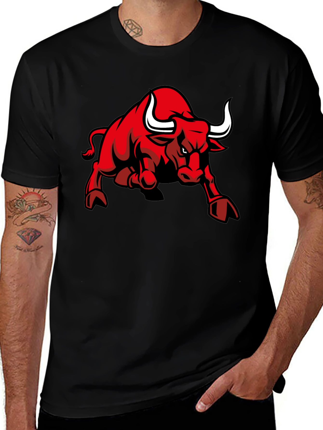 Variant 21 of Men's Black T-Shirt with Red Bull Graphic