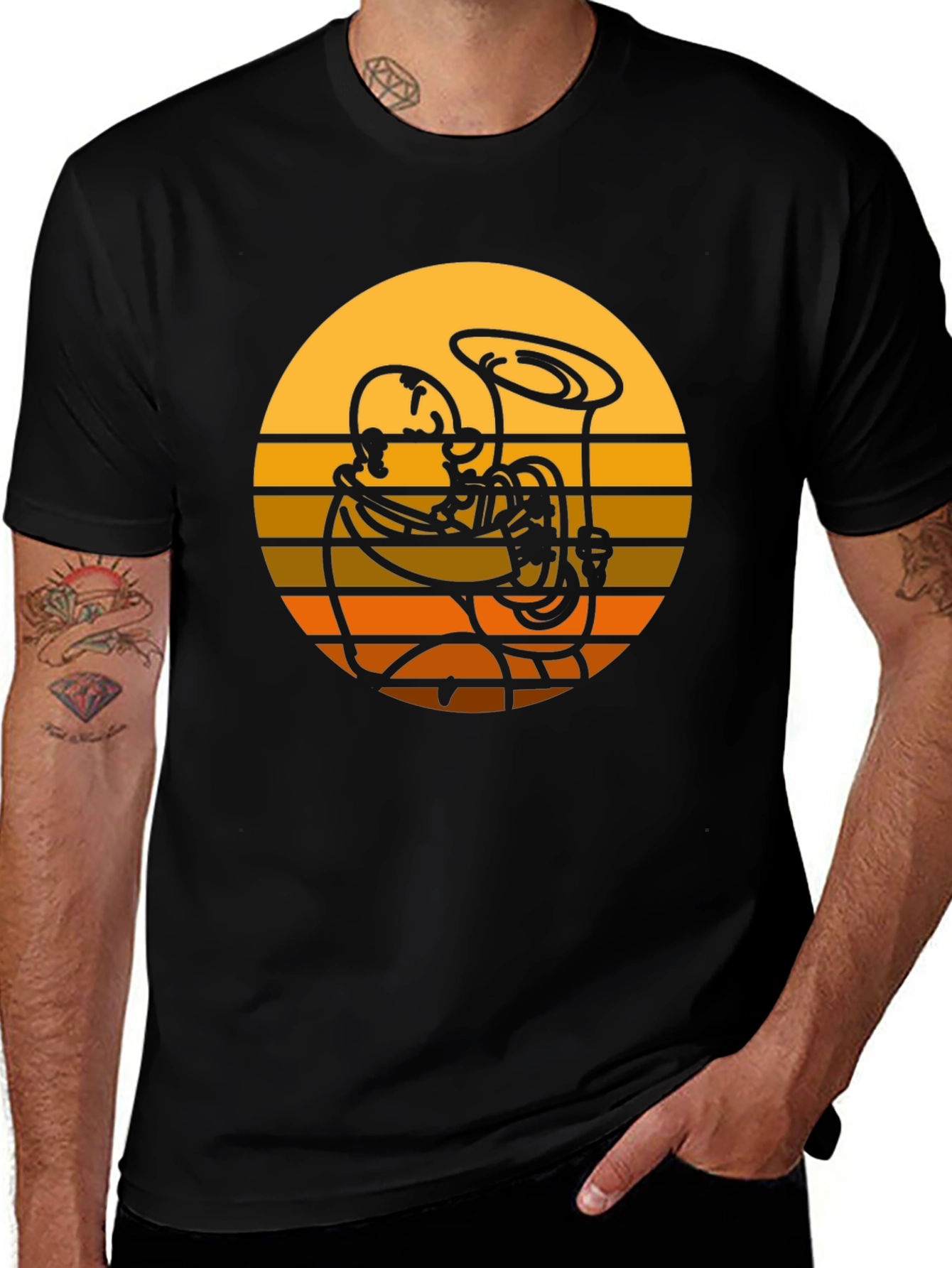 Variant 8 of Retro Sunset Tuba Player Graphic Tee