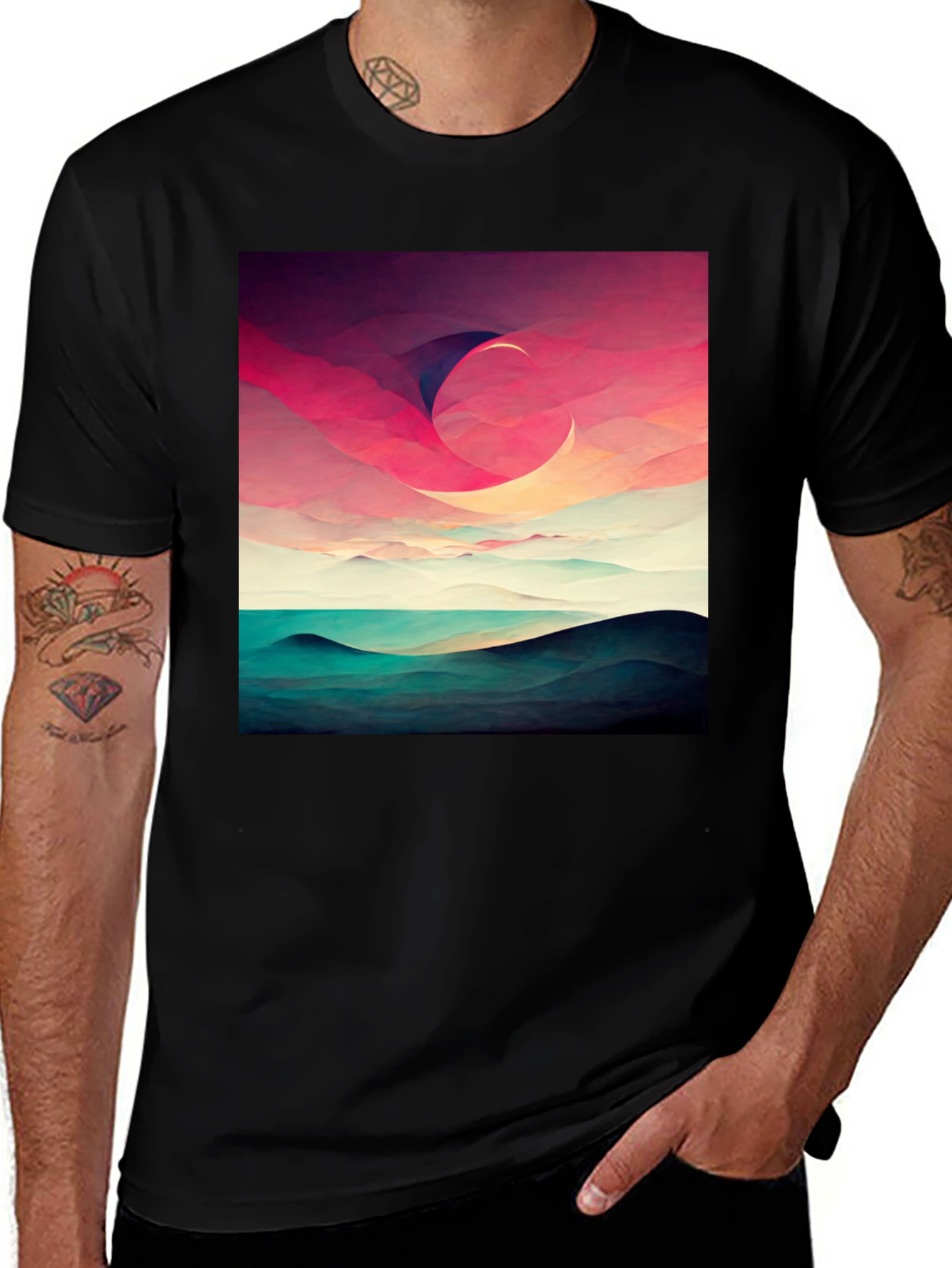 Abstract Crescent Moon Graphic T-Shirt