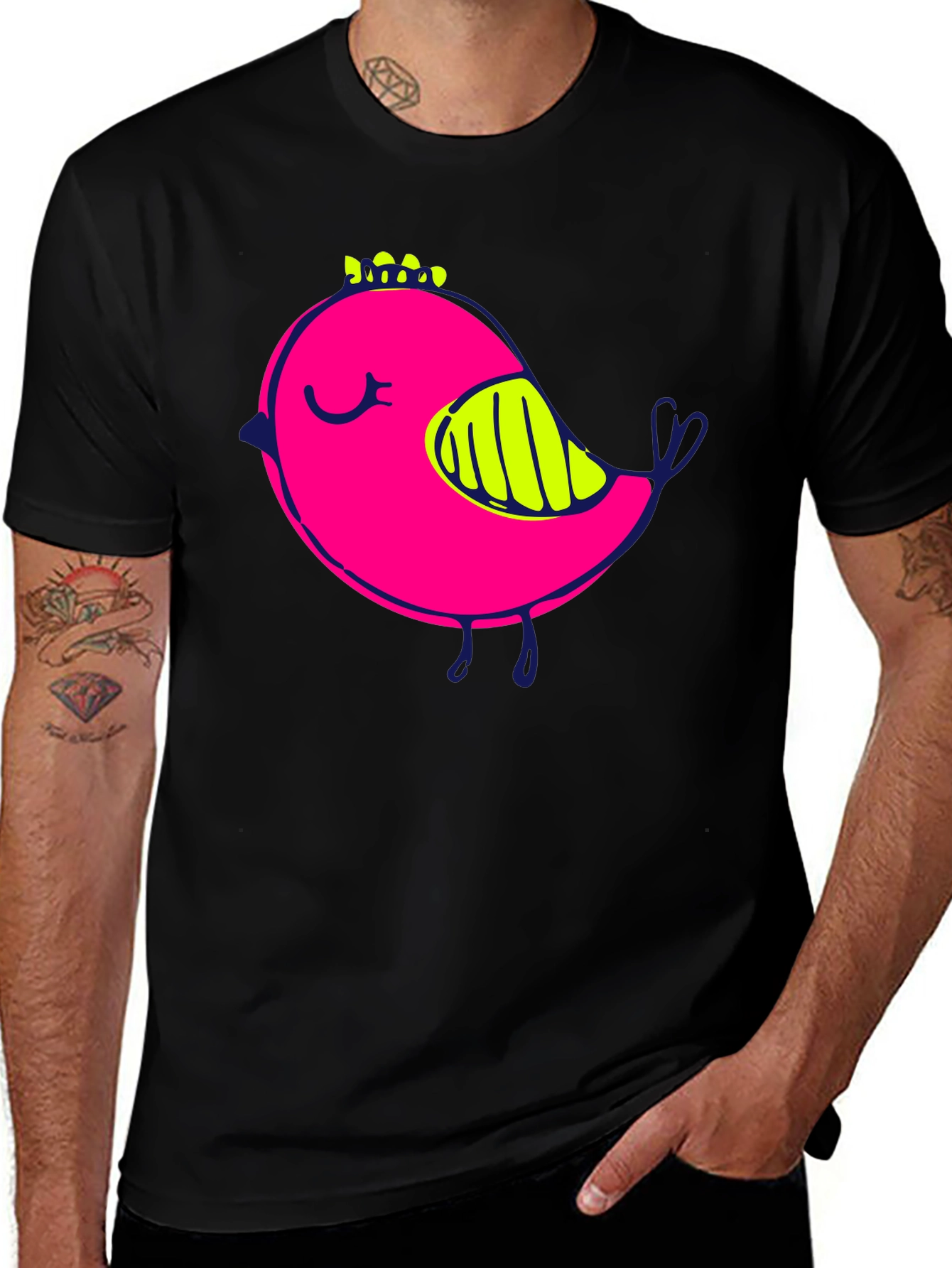 Variant 18 of Whimsical Bird Graphic Tee - Black