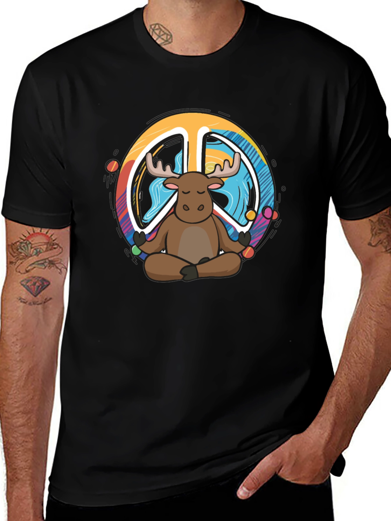 Variant 22 of Moose Peace Sign Graphic Tee - Relaxed Fit