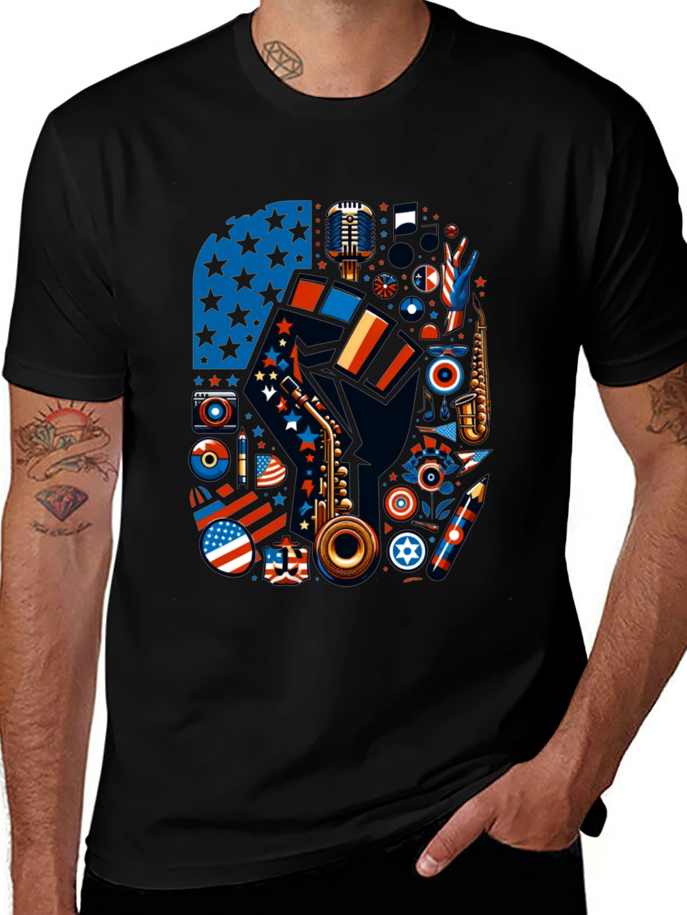 Variant 14 of Patriotic Saxophone Graphic T-Shirt
