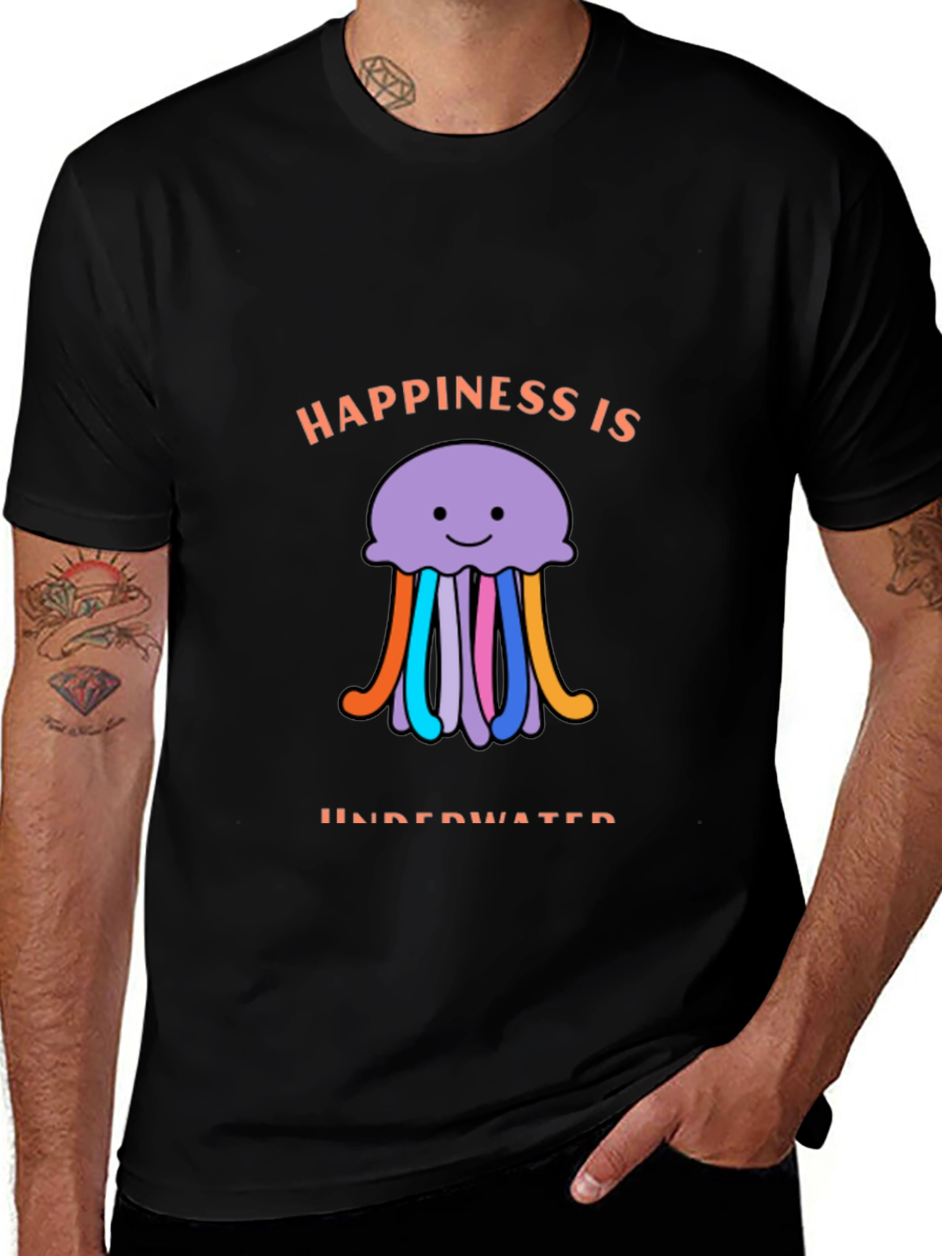 Happiness is Underwater T-Shirt - Black Jellyfish Design