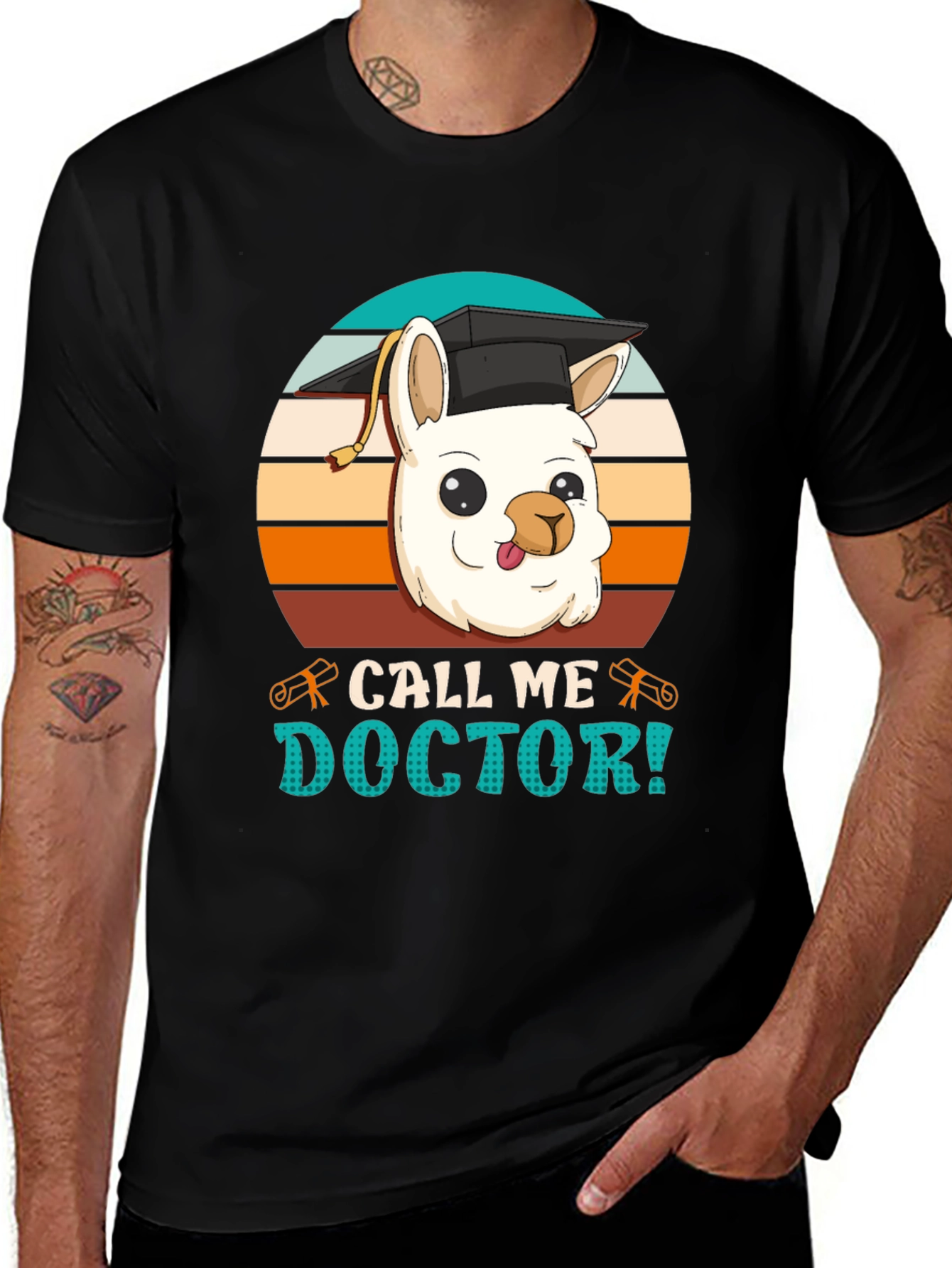 Black Doctor Llama Graphic T-Shirt main image