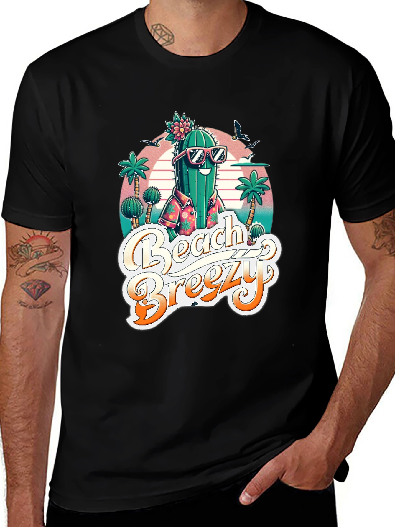 Beach Breezy Cactus Graphic Tee - Tropical Summer Style