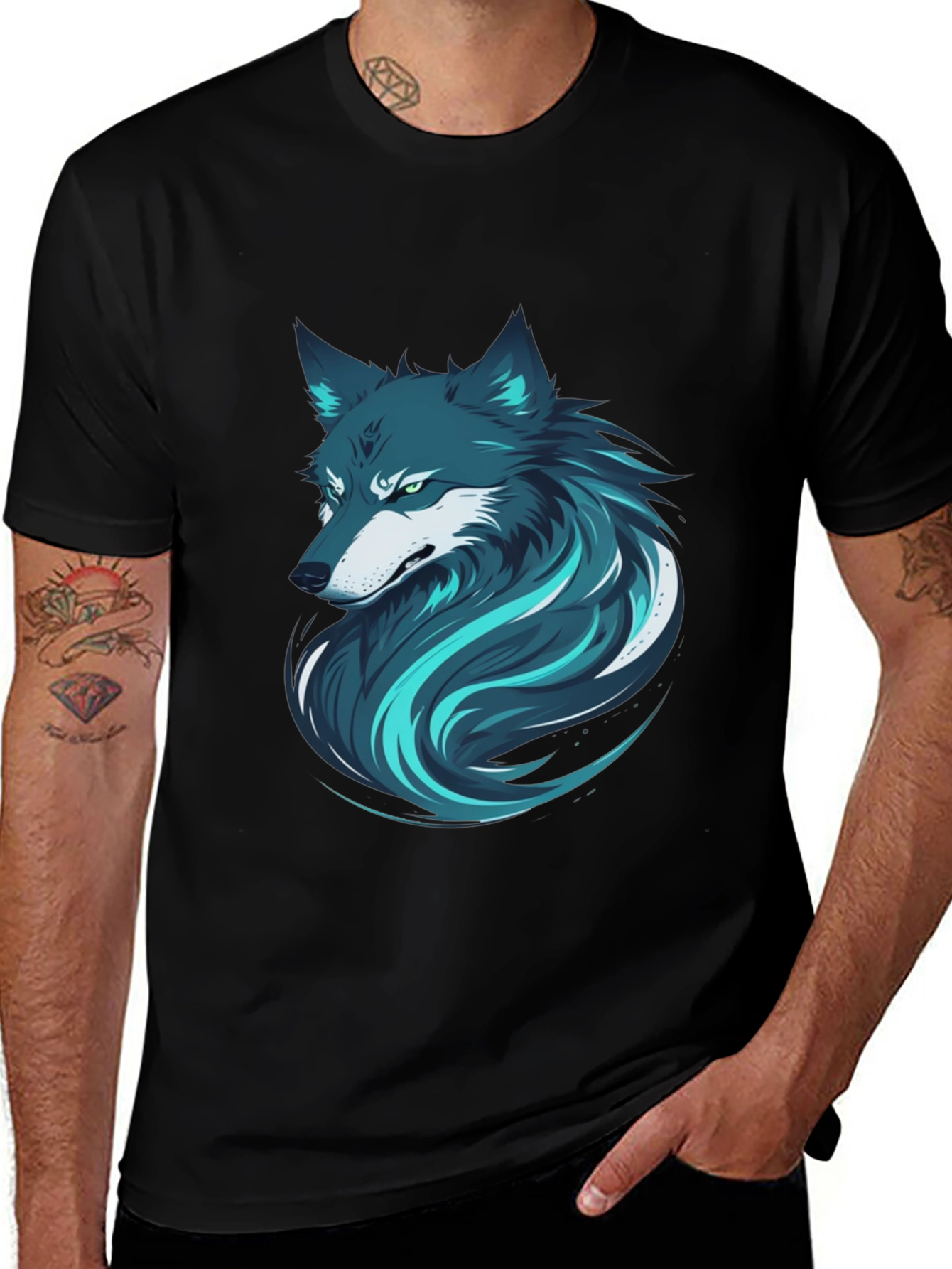 Variant 6 of Stylish Wolf Graphic Print Black T-Shirt for Men