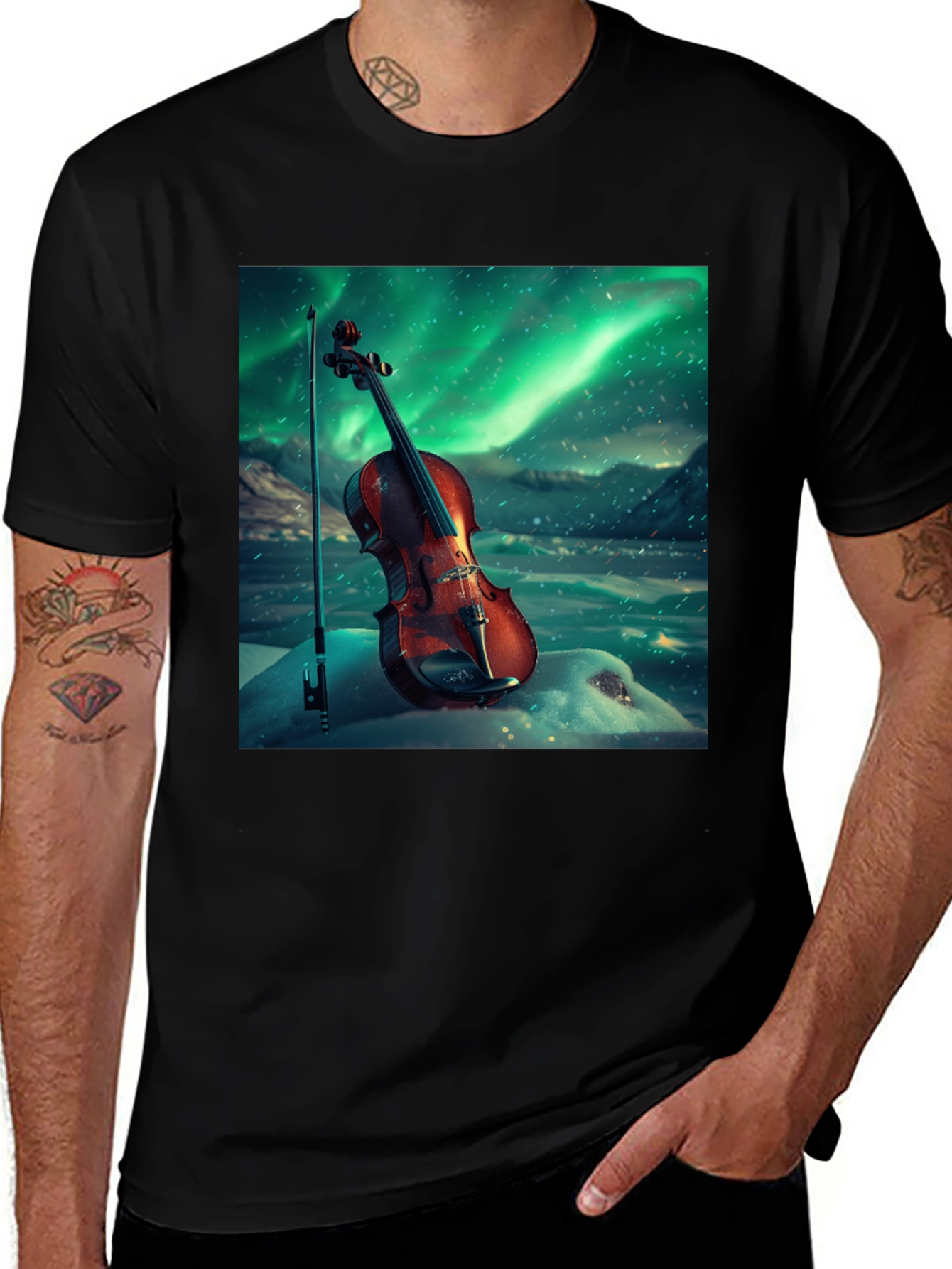Variant 2 of Violin Aurora Graphic T-Shirt - Musical Instrument Tee