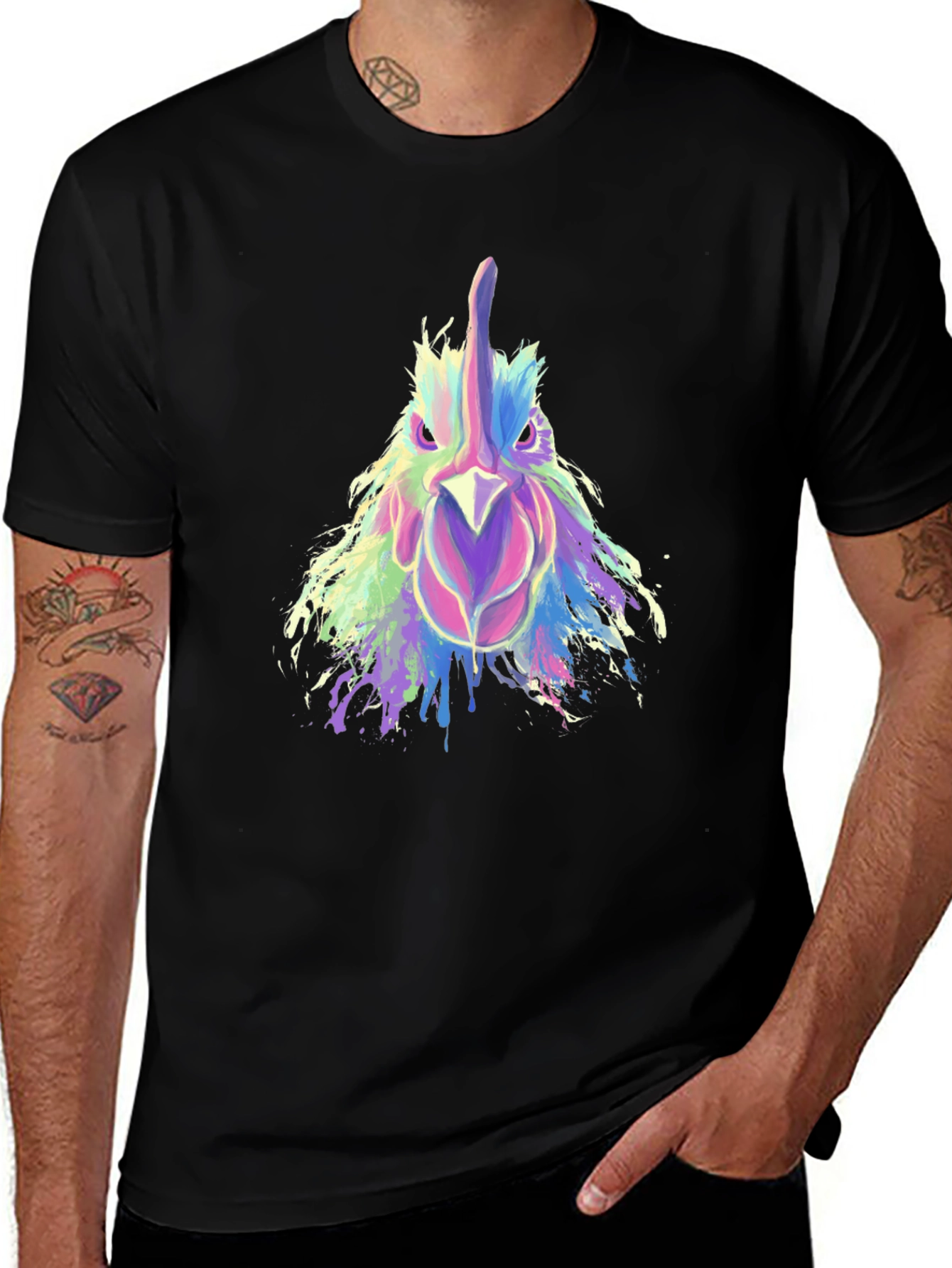 Variant 13 of Abstract Rooster Graphic Print Black T-Shirt