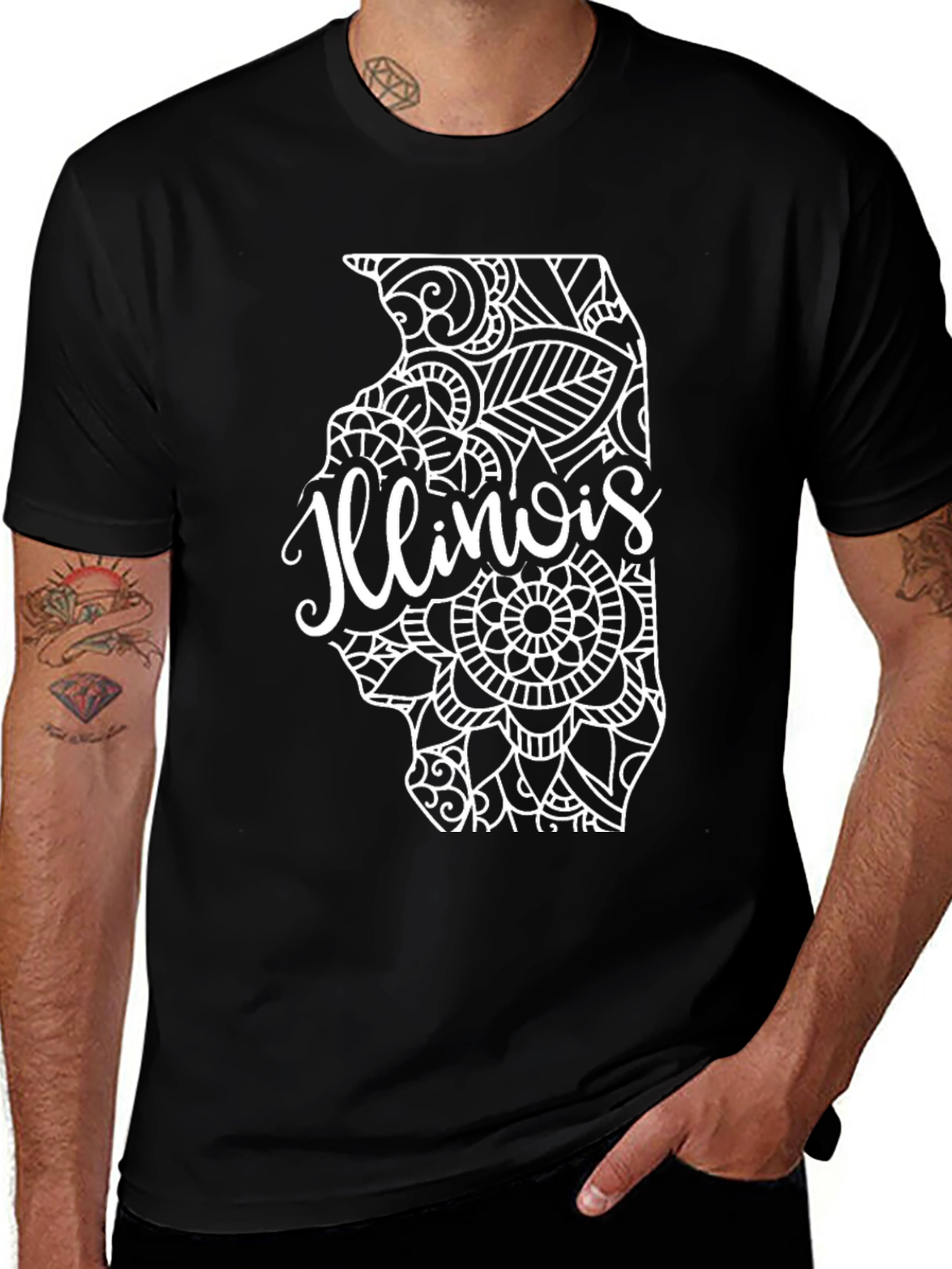 Illinois State Mandala T-Shirt - Black