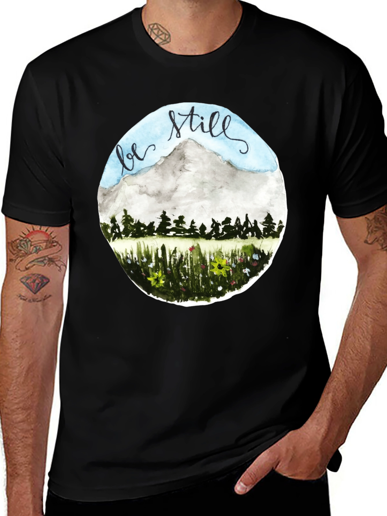 Variant 23 of Be Still Mountain Watercolor Graphic T-Shirt