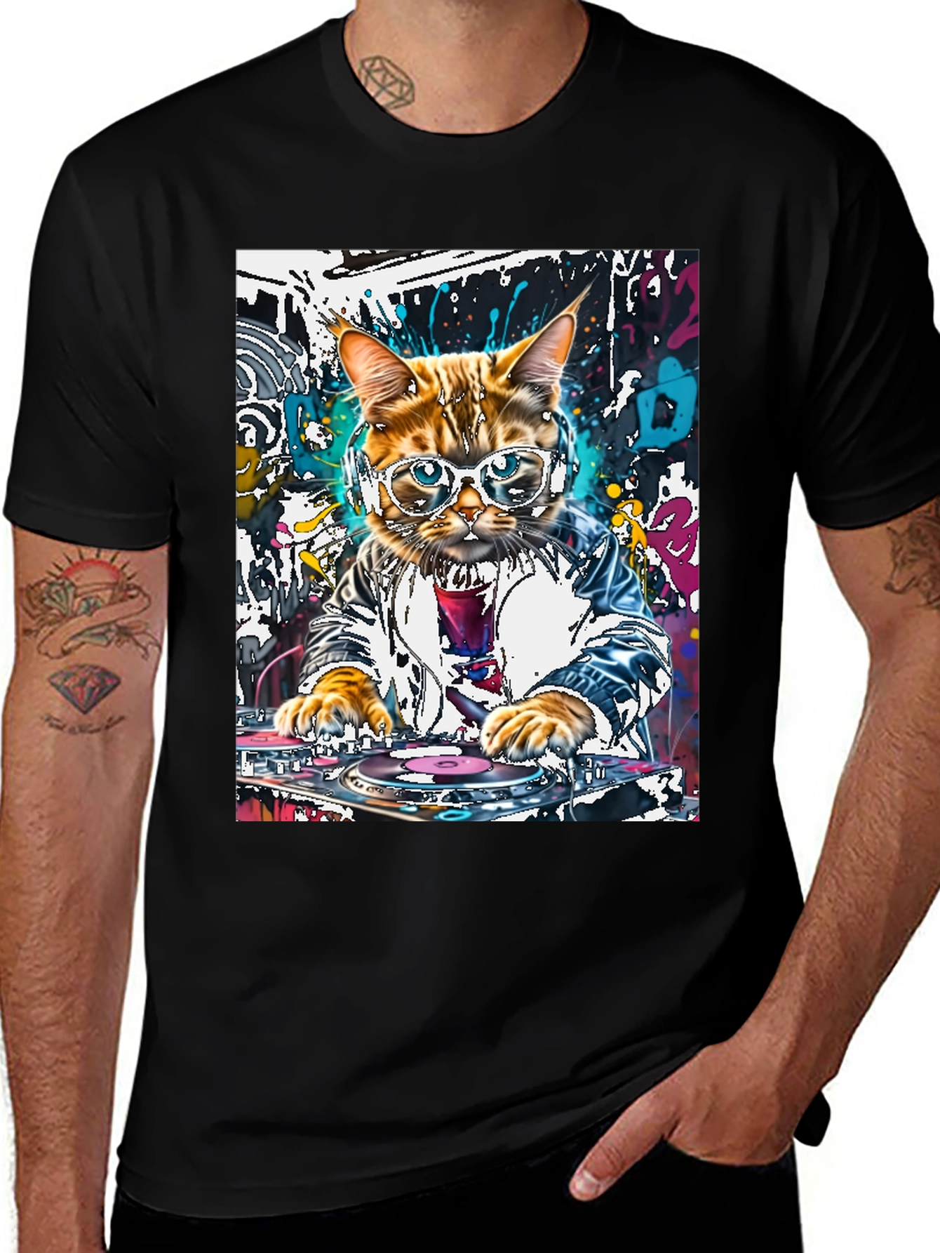 DJ Cat Graphic T-Shirt - Cool & Unique Design