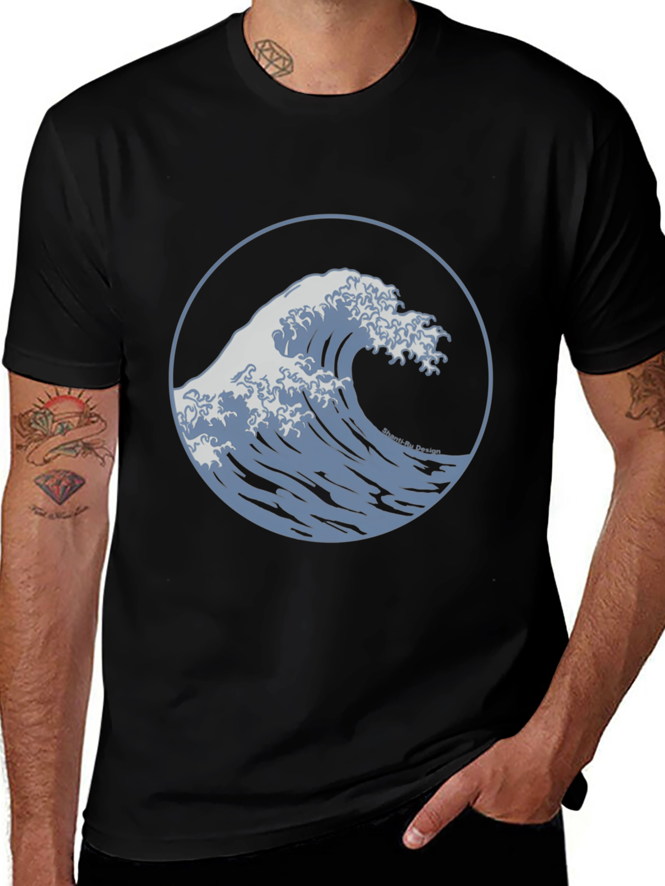 Variant 7 of Wave Design Black T-Shirt