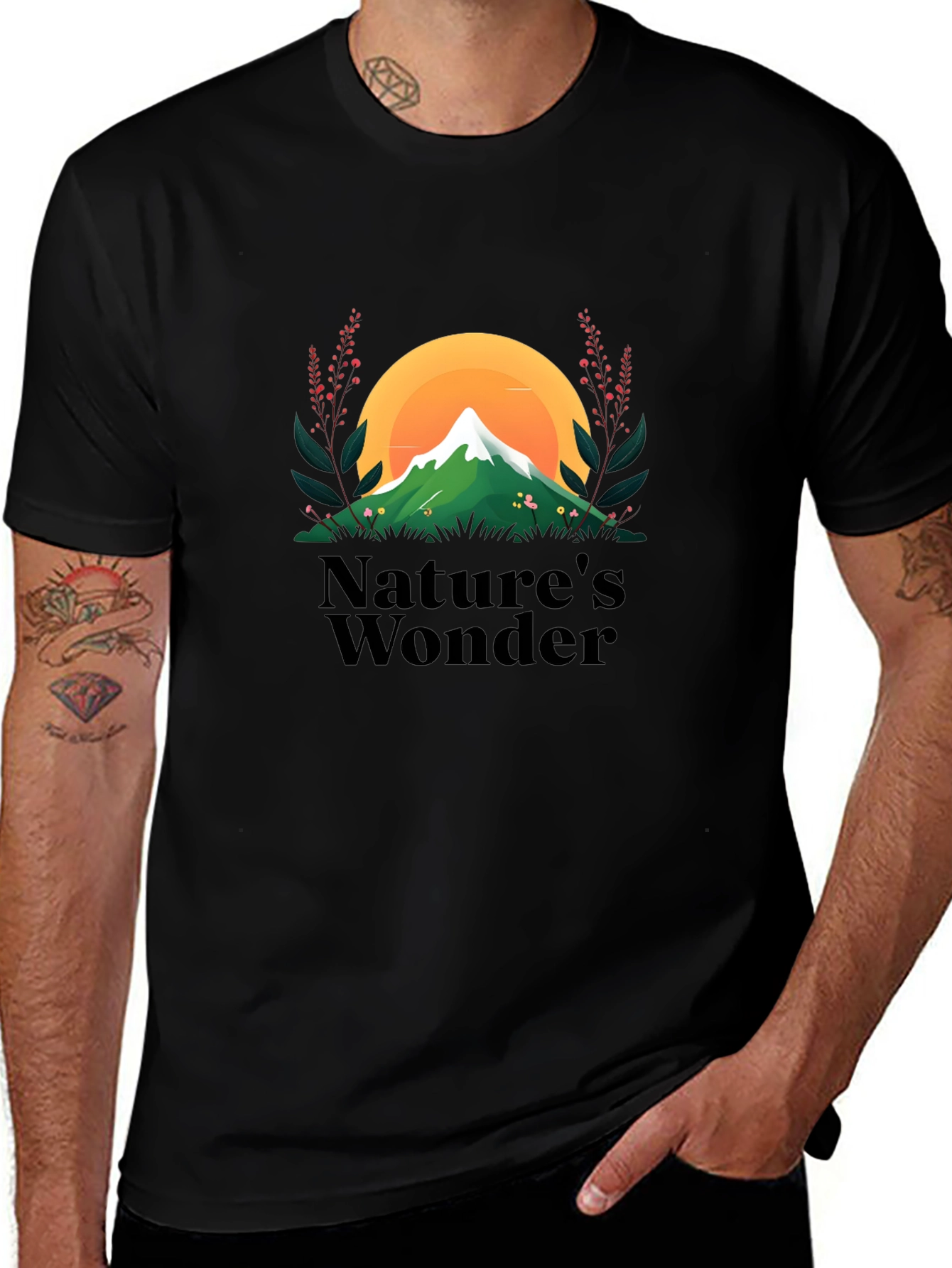 Variant 28 of Nature's Wonder Graphic Tee - Black Cotton Blend