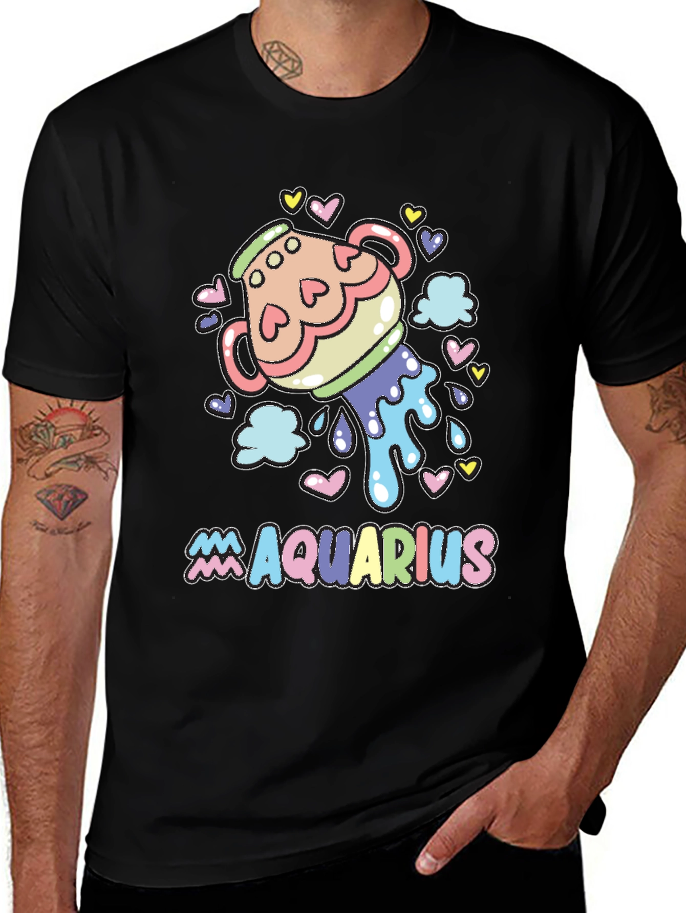 Variant 22 of Aquarius Zodiac Sign Black Graphic Tee