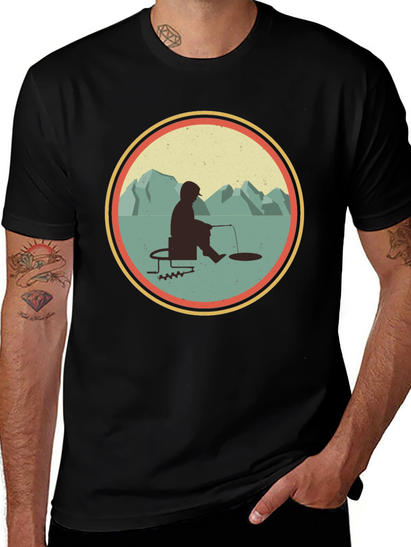 Variant 29 of Ice Fishing Graphic Tee - Men's Black T-Shirt