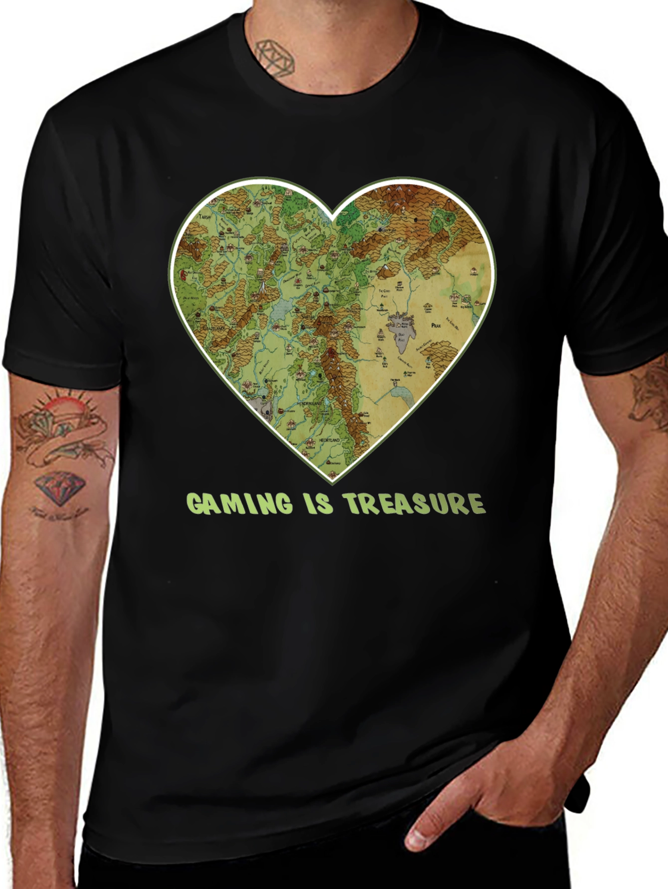 Gaming Is Treasure T-Shirt with Heart Map Design