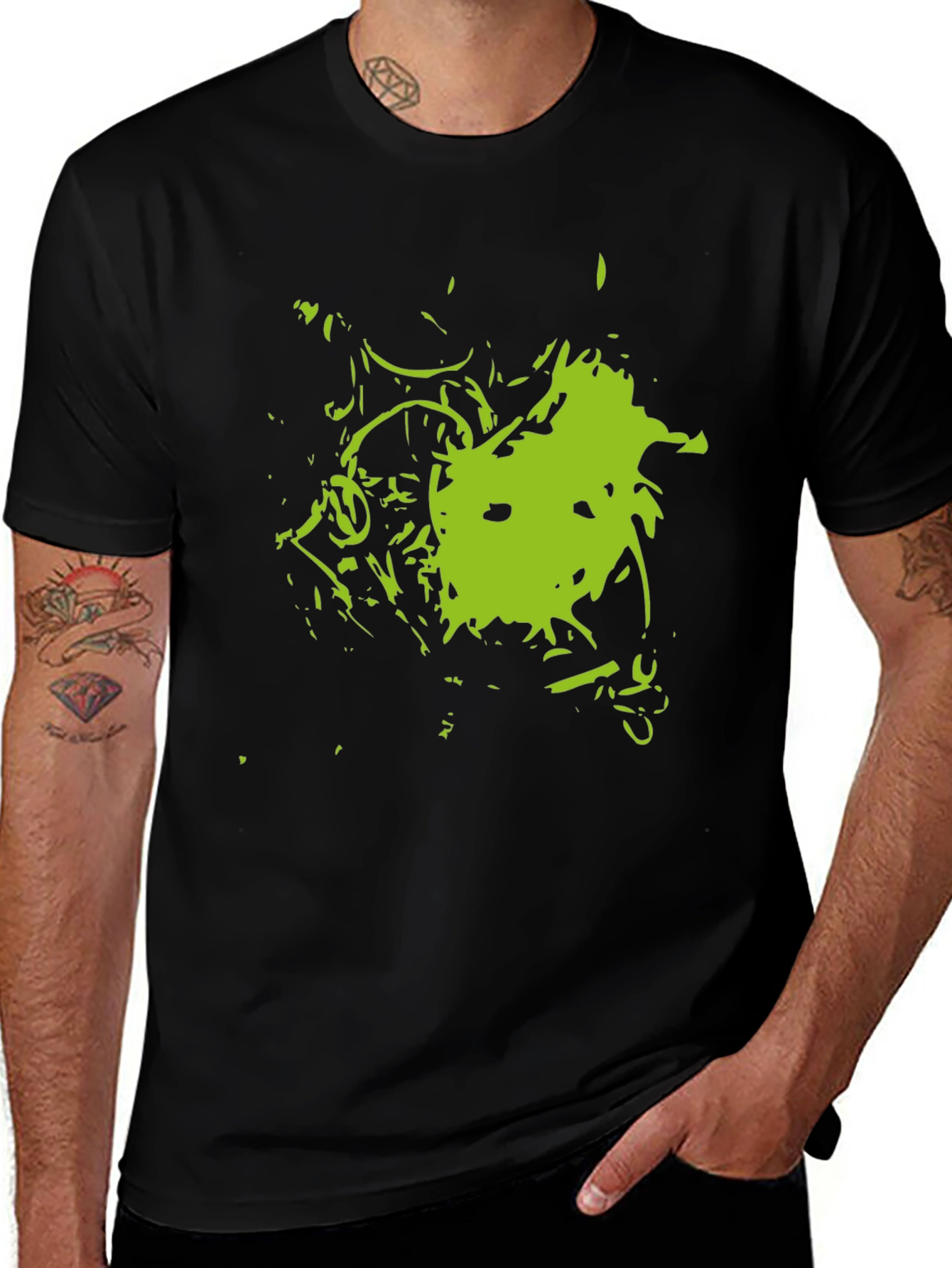 Variant 23 of Abstract Green Print Black T-Shirt