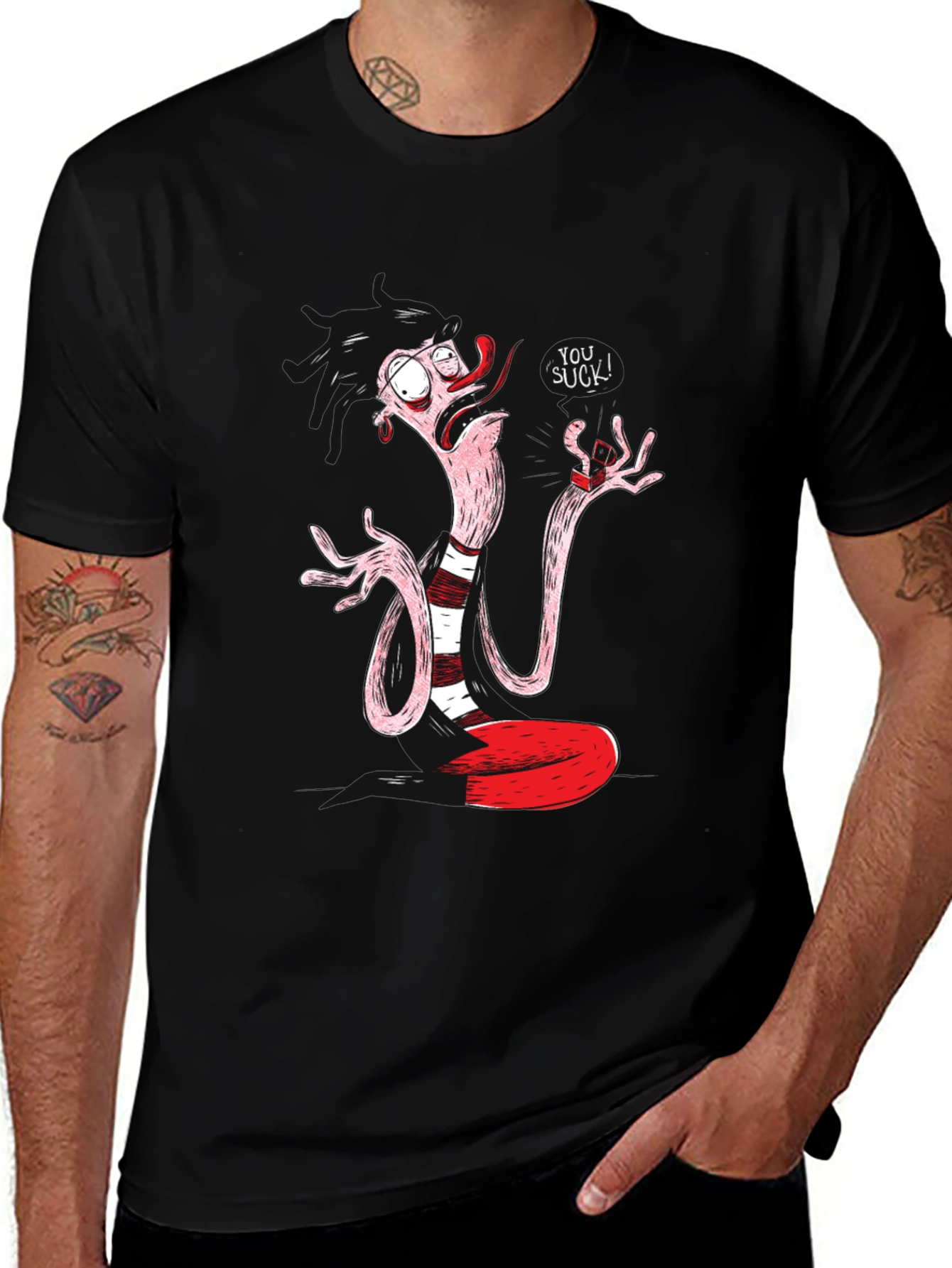 Variant 11 of Funny Cartoon Character Black T-Shirt