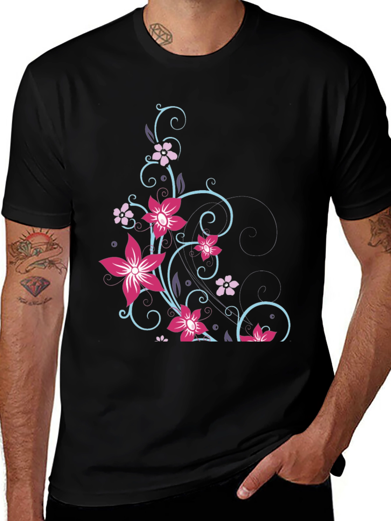 Variant 4 of Floral Vine Graphic Black T-Shirt