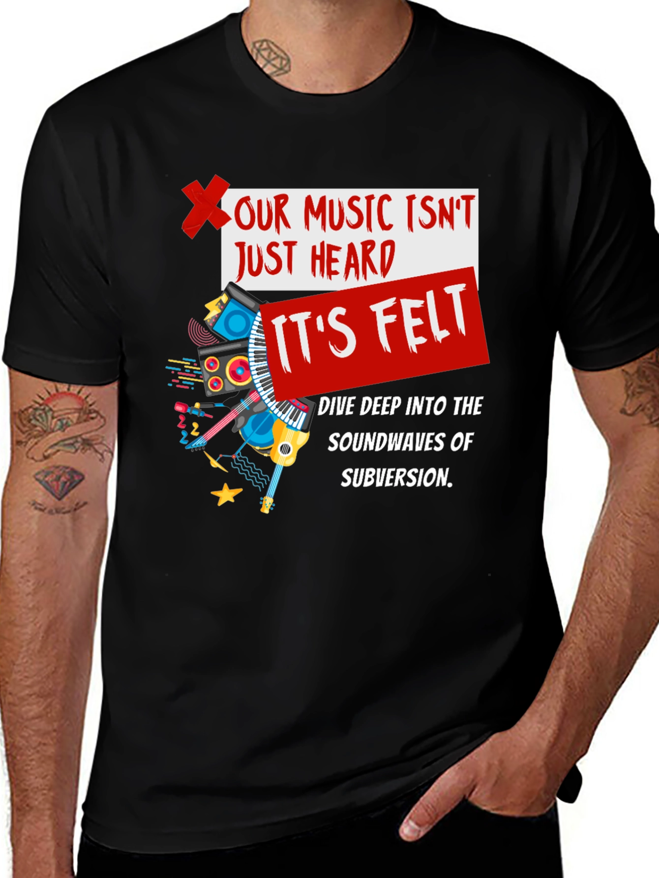Variant 2 of Music is Felt Graphic Tee - Soundwaves Subversion T-Shirt