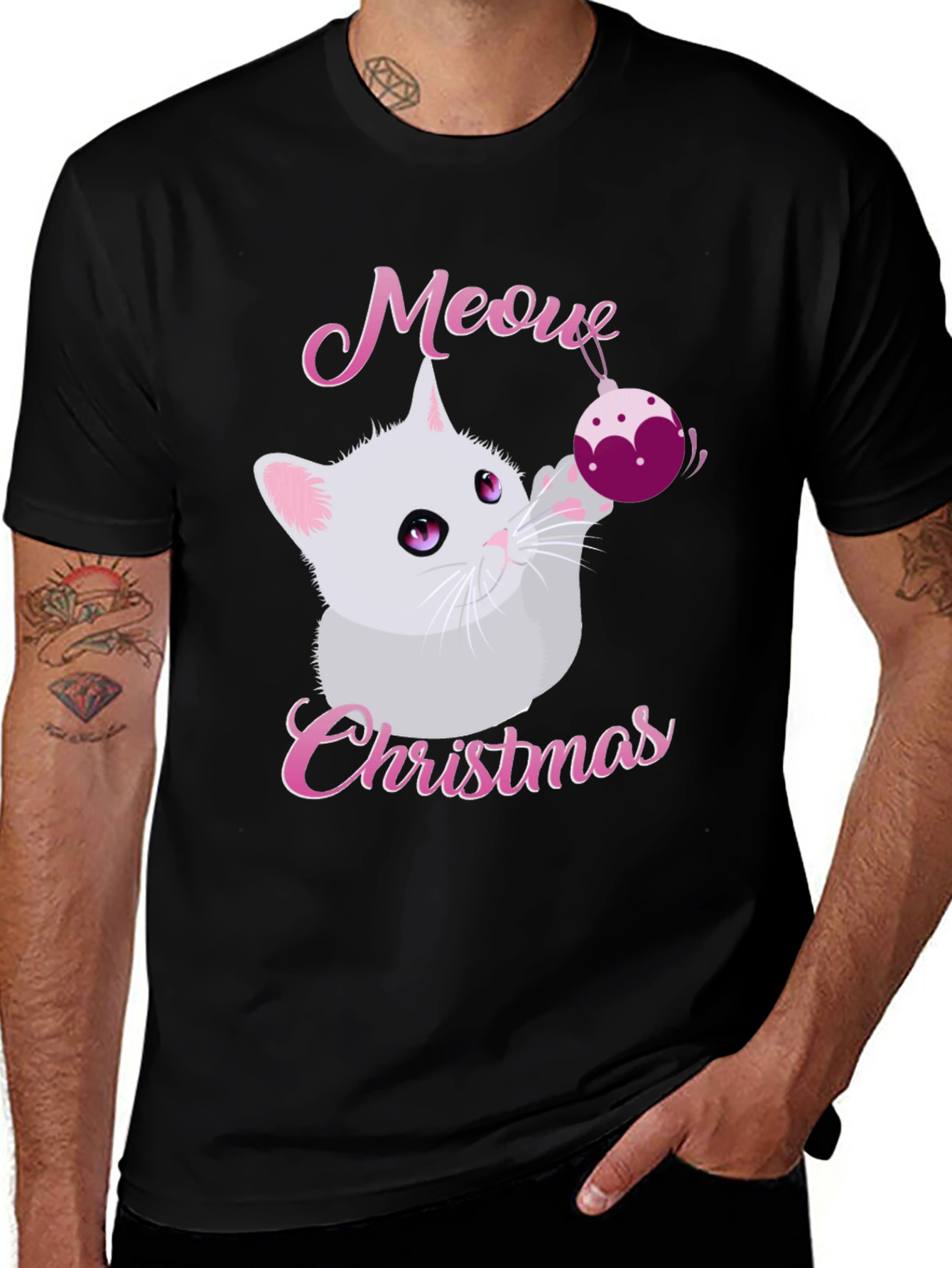 Meow Christmas Graphic Tee - Holiday Kitten Shirt