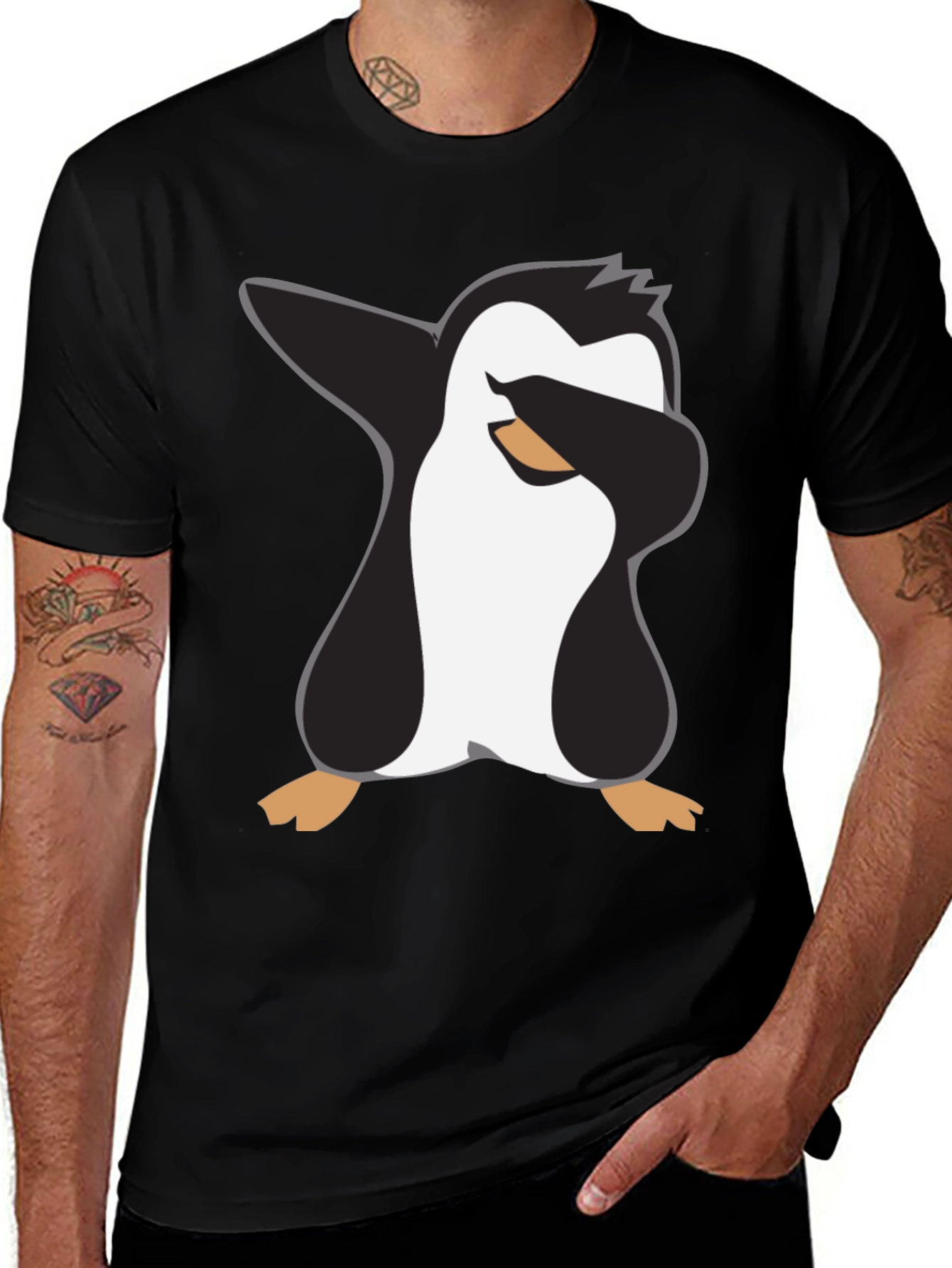 Variant 26 of Dabbing Penguin Graphic Tee - Black Crewneck