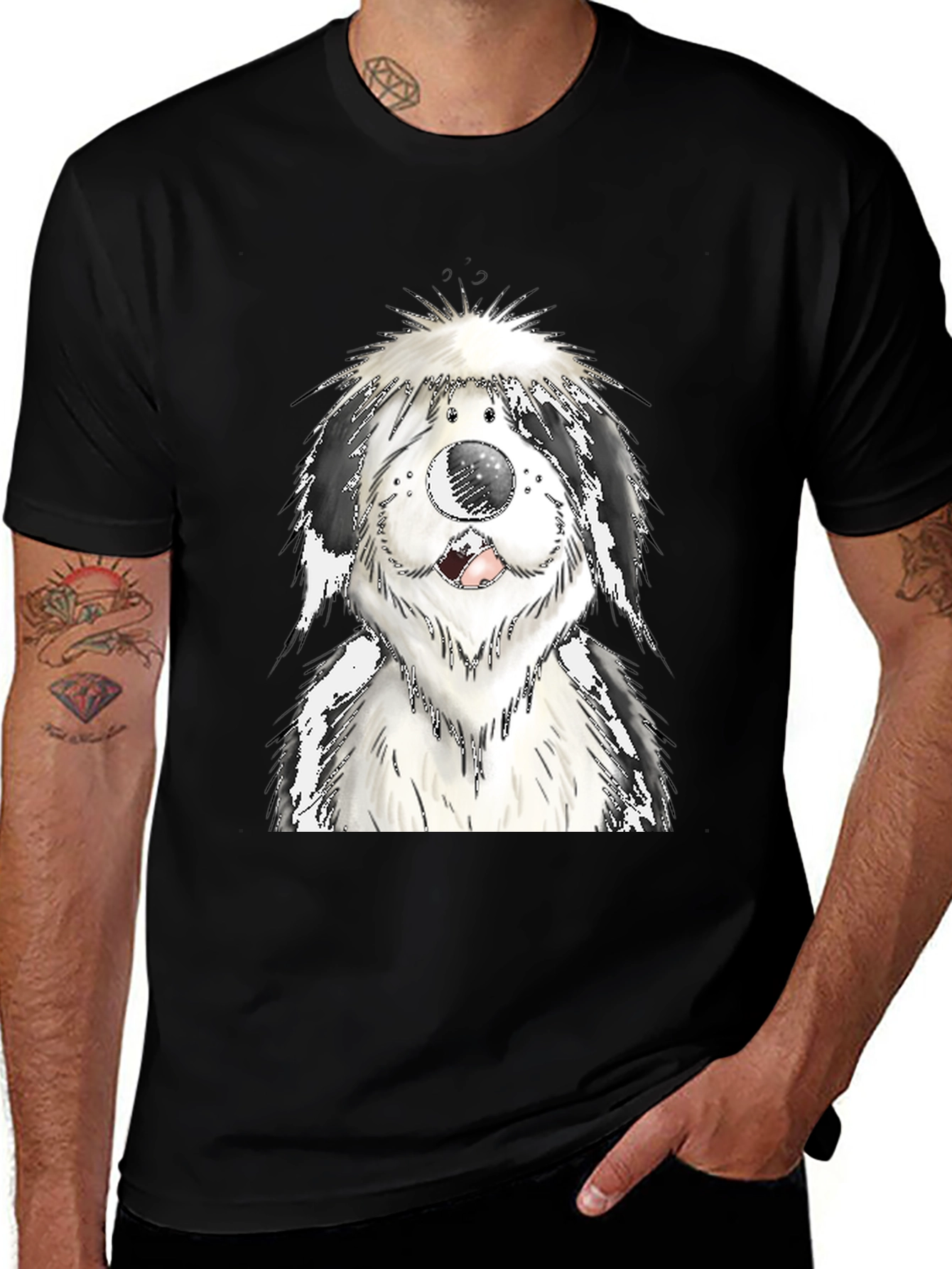 Variant 17 of Cartoon Dog Graphic T-Shirt - Black