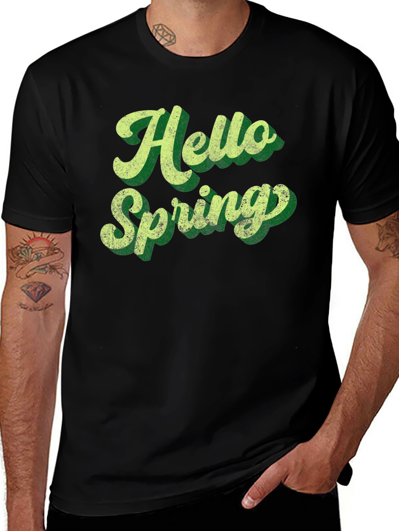 Variant 13 of Hello Spring Graphic Tee - Unisex Black T-Shirt