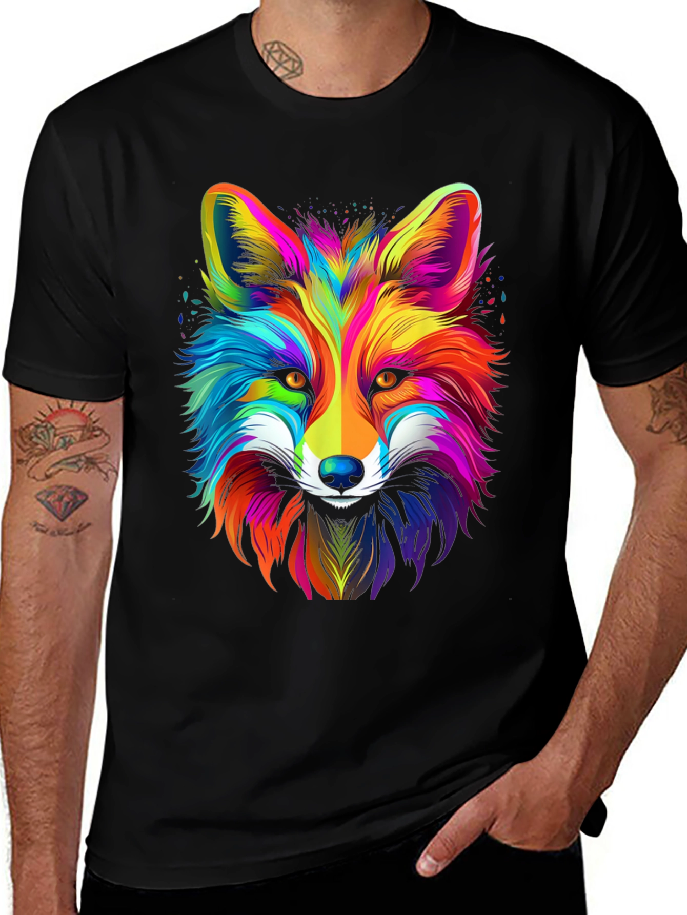 Rainbow Fox Graphic Print T-Shirt