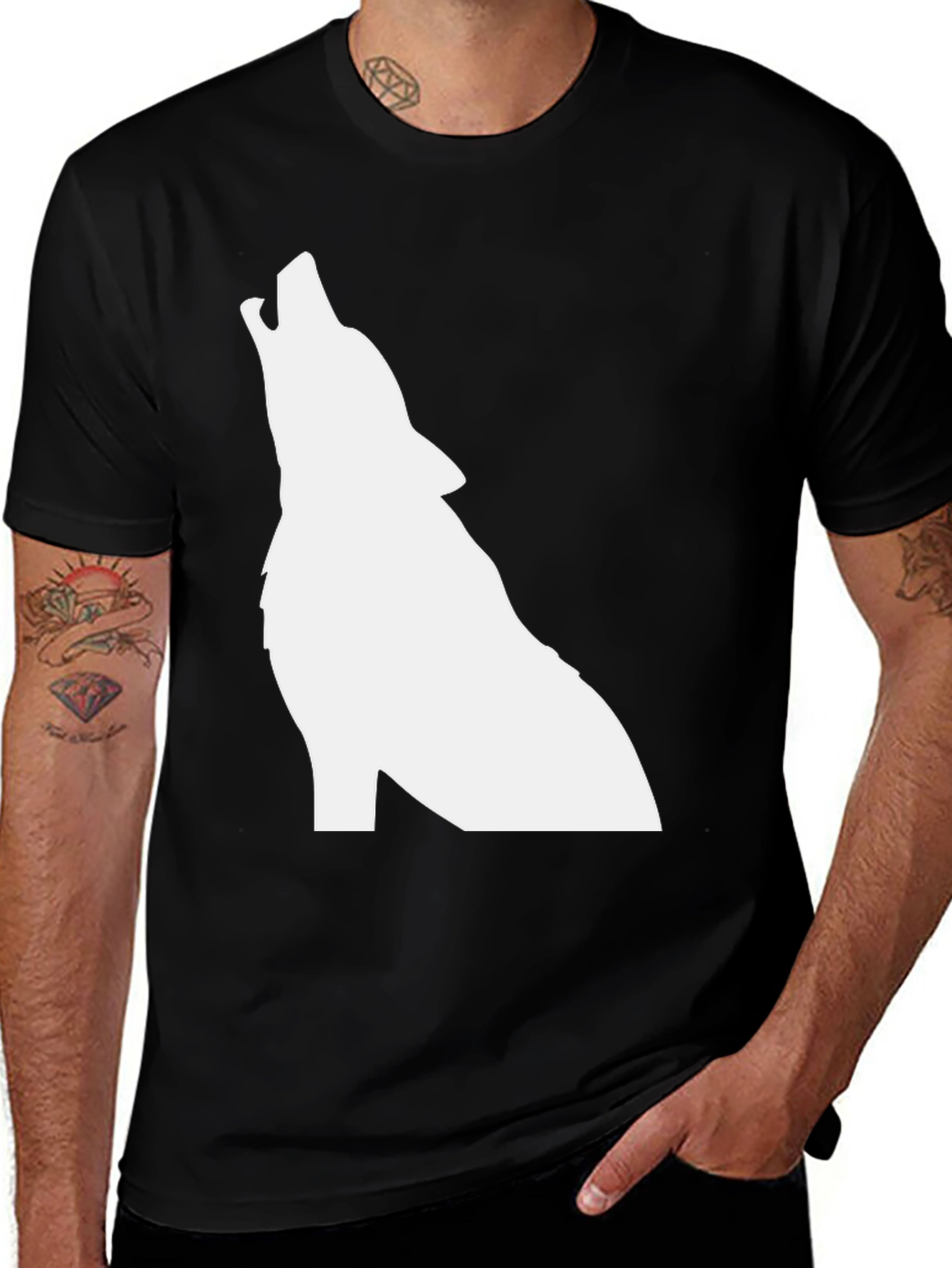 Variant 2 of Black T-Shirt with White Wolf Silhouette Graphic