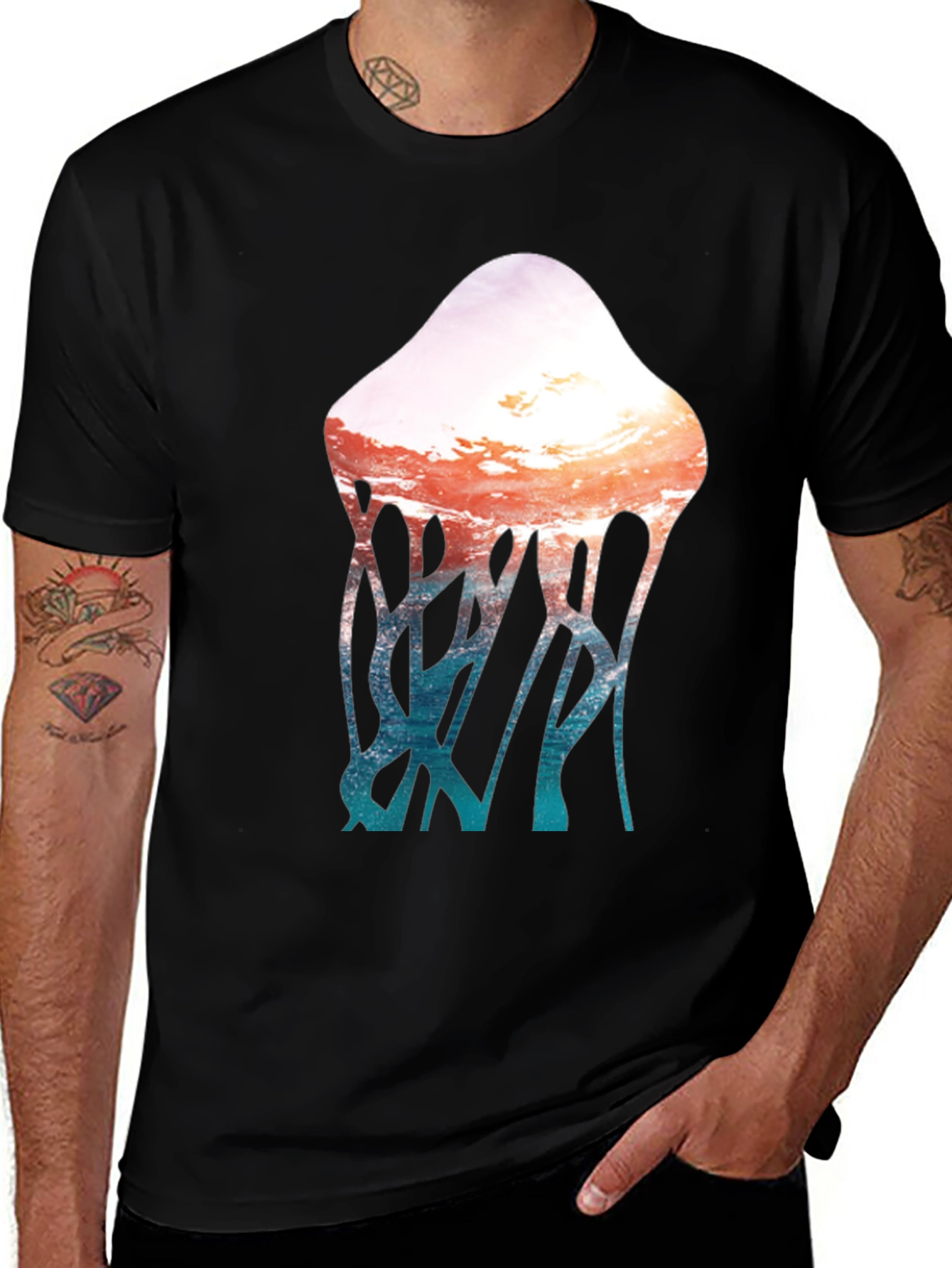 Sunset Jellyfish Graphic Print Men's T-Shirt