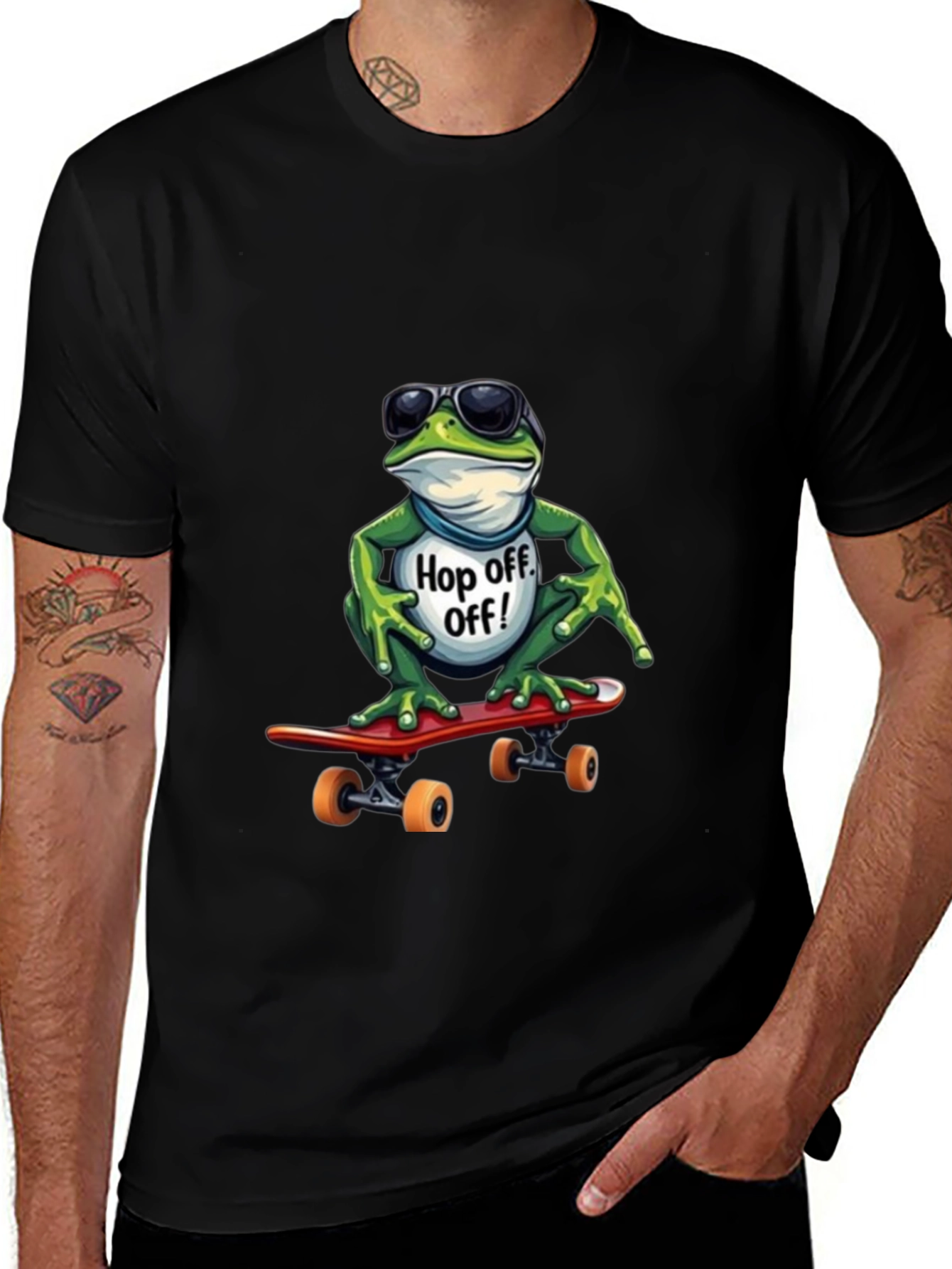 Variant 12 of Cool Frog Skateboard T-Shirt - "Hop Off!"